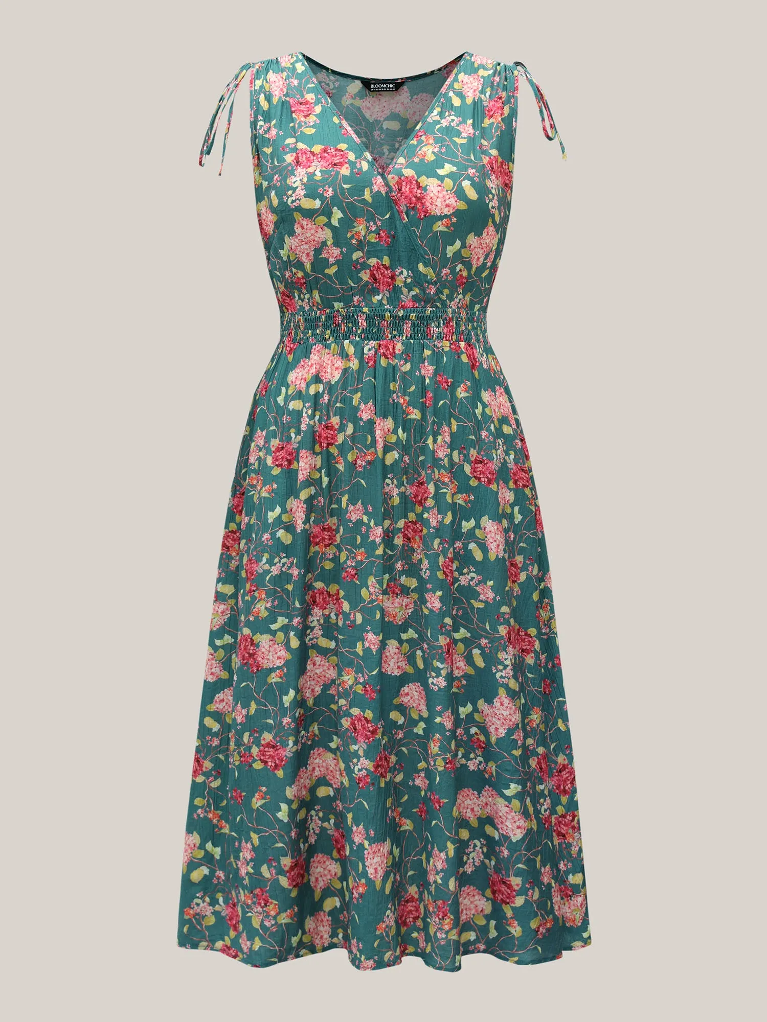 Floral Print Shoulder Tie Pockets Midi Dress sold by Bloomchic product image thumbnail 5