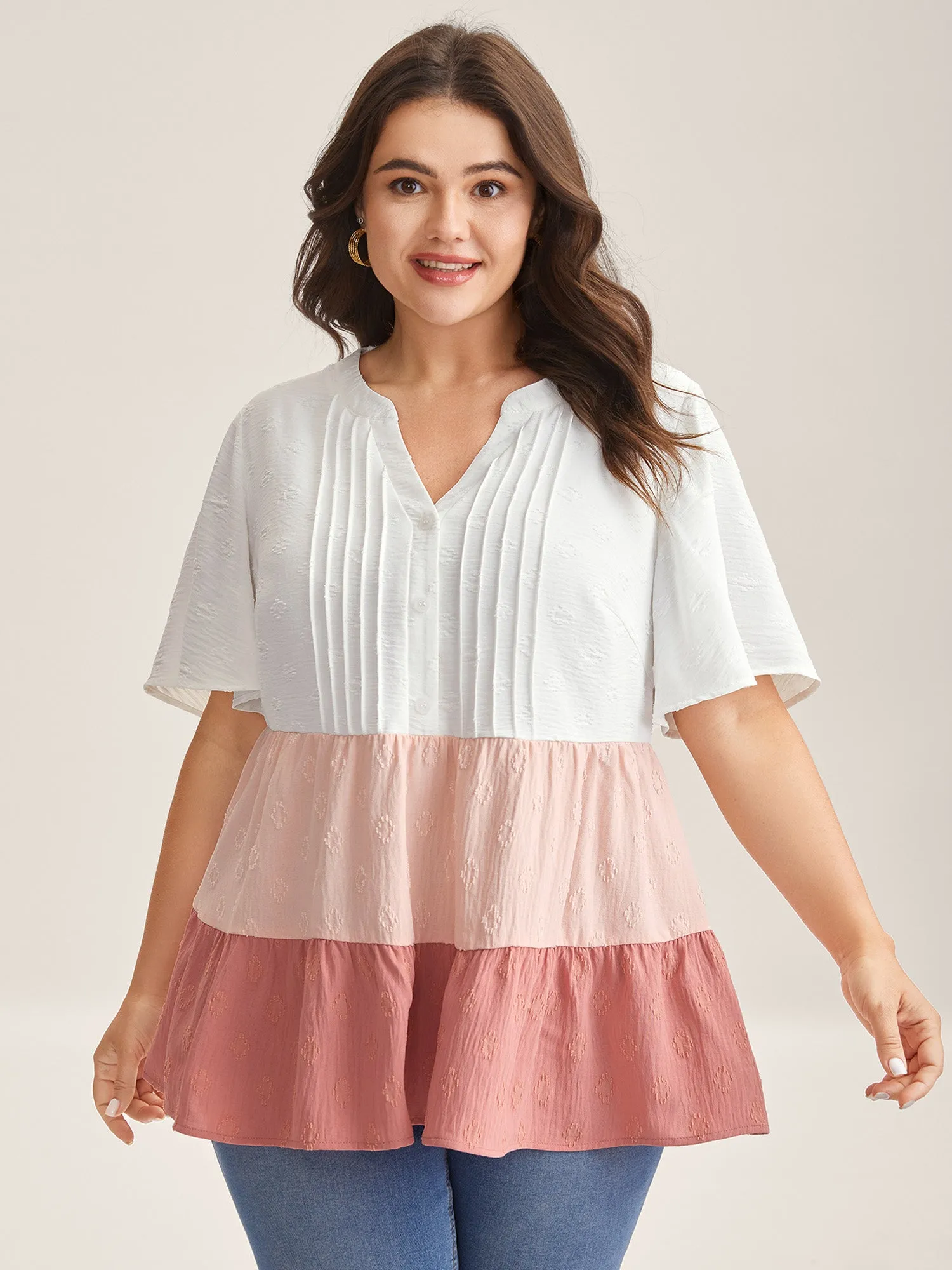 Toothpick Pleat Color Contrast Blouse sold by Bloomchic