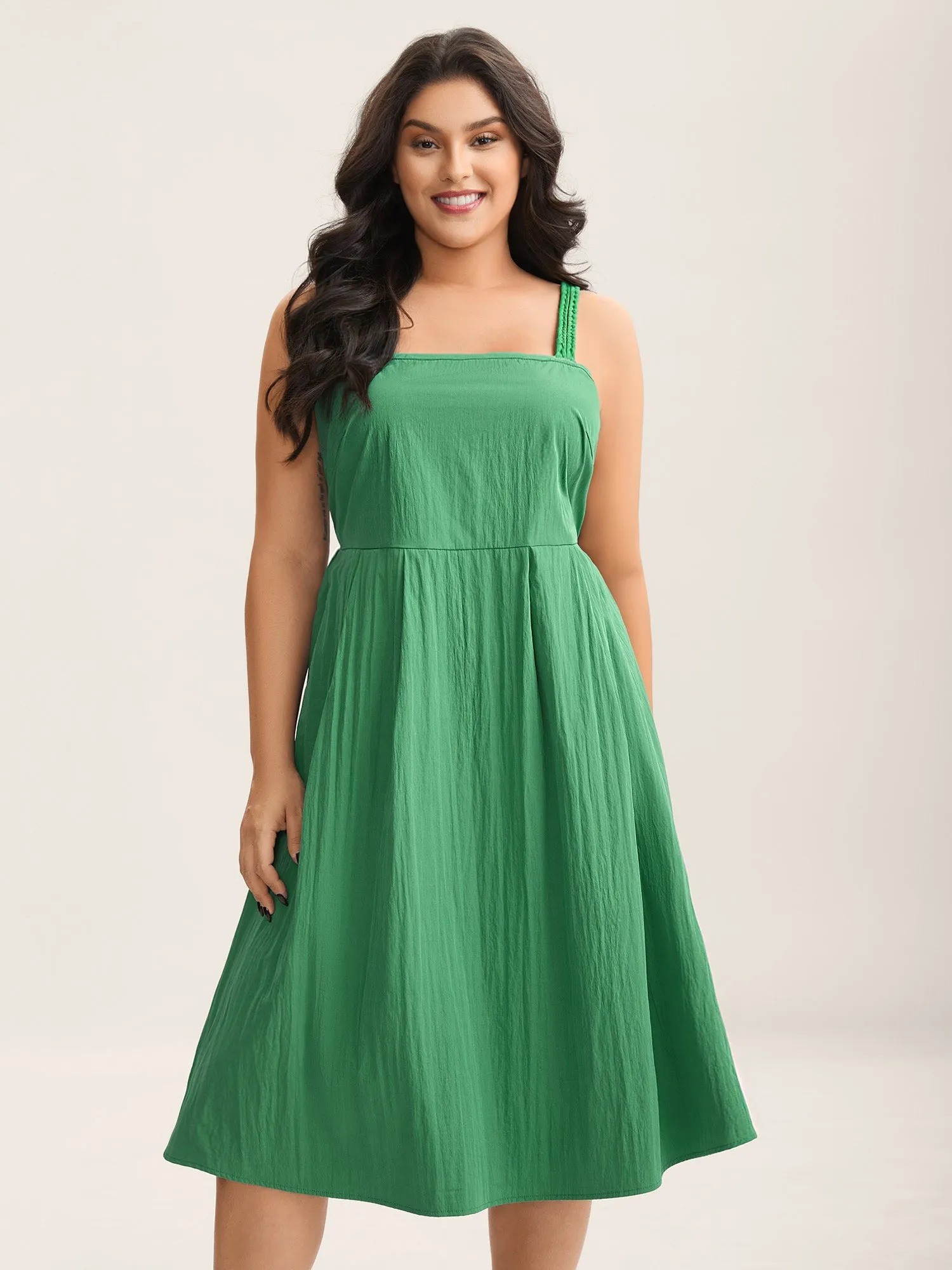 Solid Adjustable Straps Pockets Midi Dress sold by Bloomchic