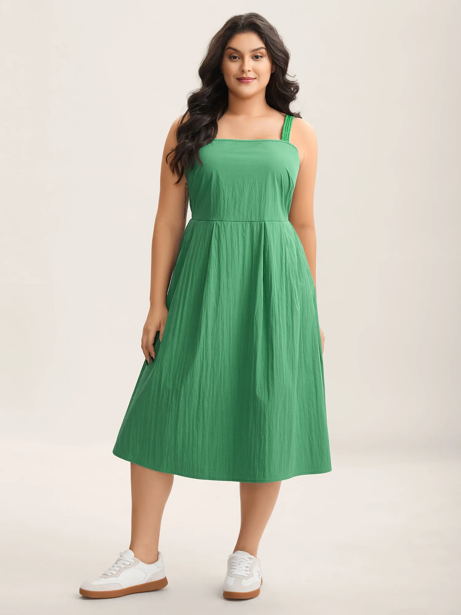 Solid Adjustable Straps Pockets Midi Dress sold by Bloomchic product image thumbnail 3