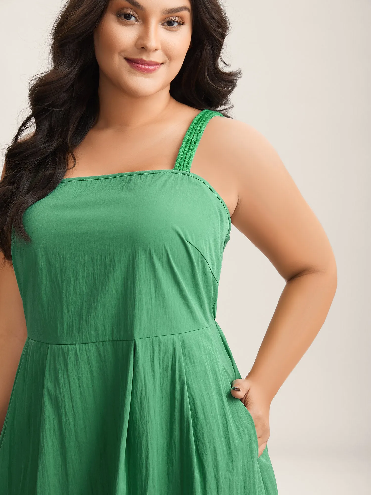 Solid Adjustable Straps Pockets Midi Dress sold by Bloomchic product image thumbnail 2