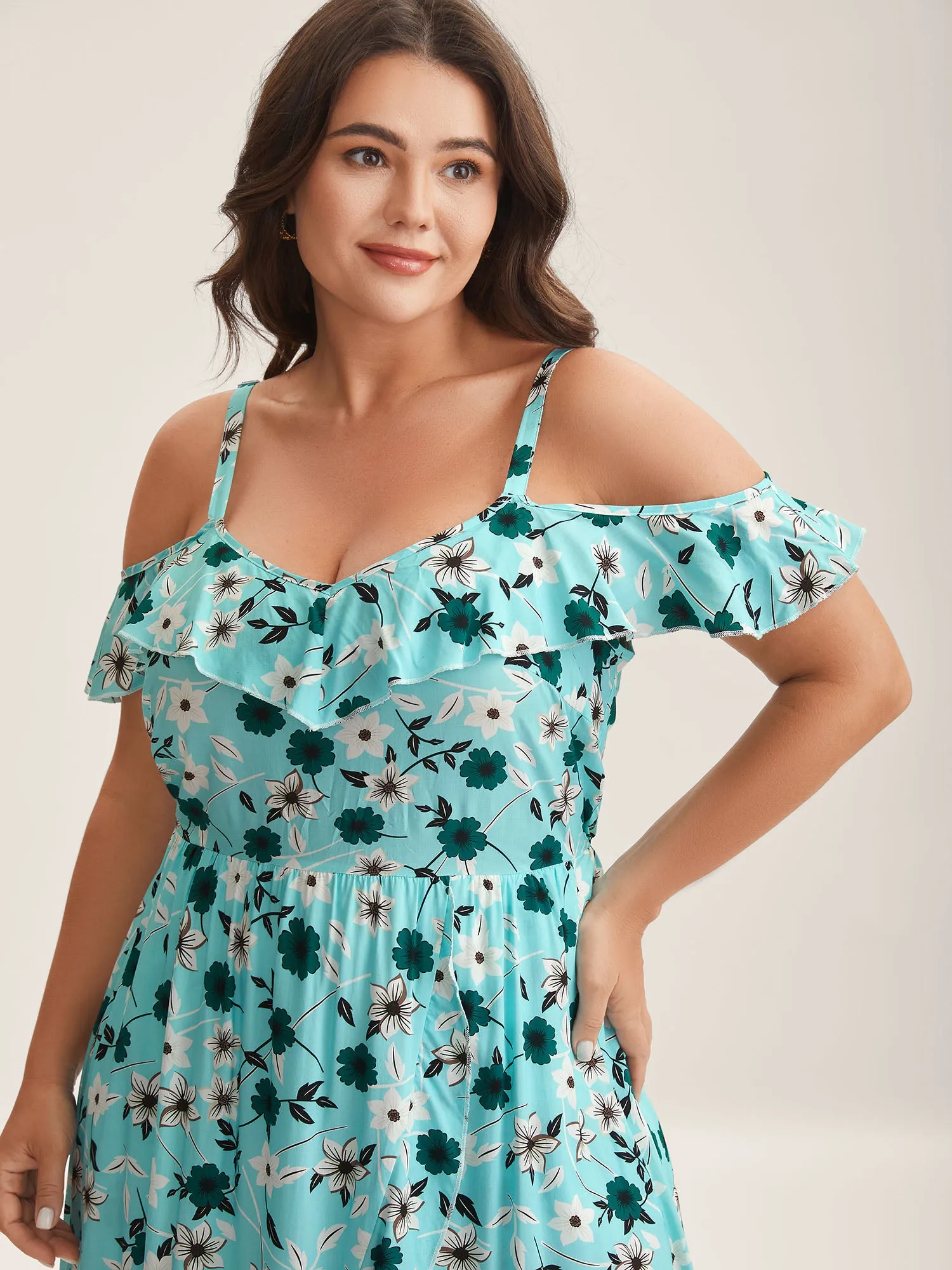 Off-Shoulder Floral Print Adjustable Midi Dress sold by Bloomchic product image thumbnail 2