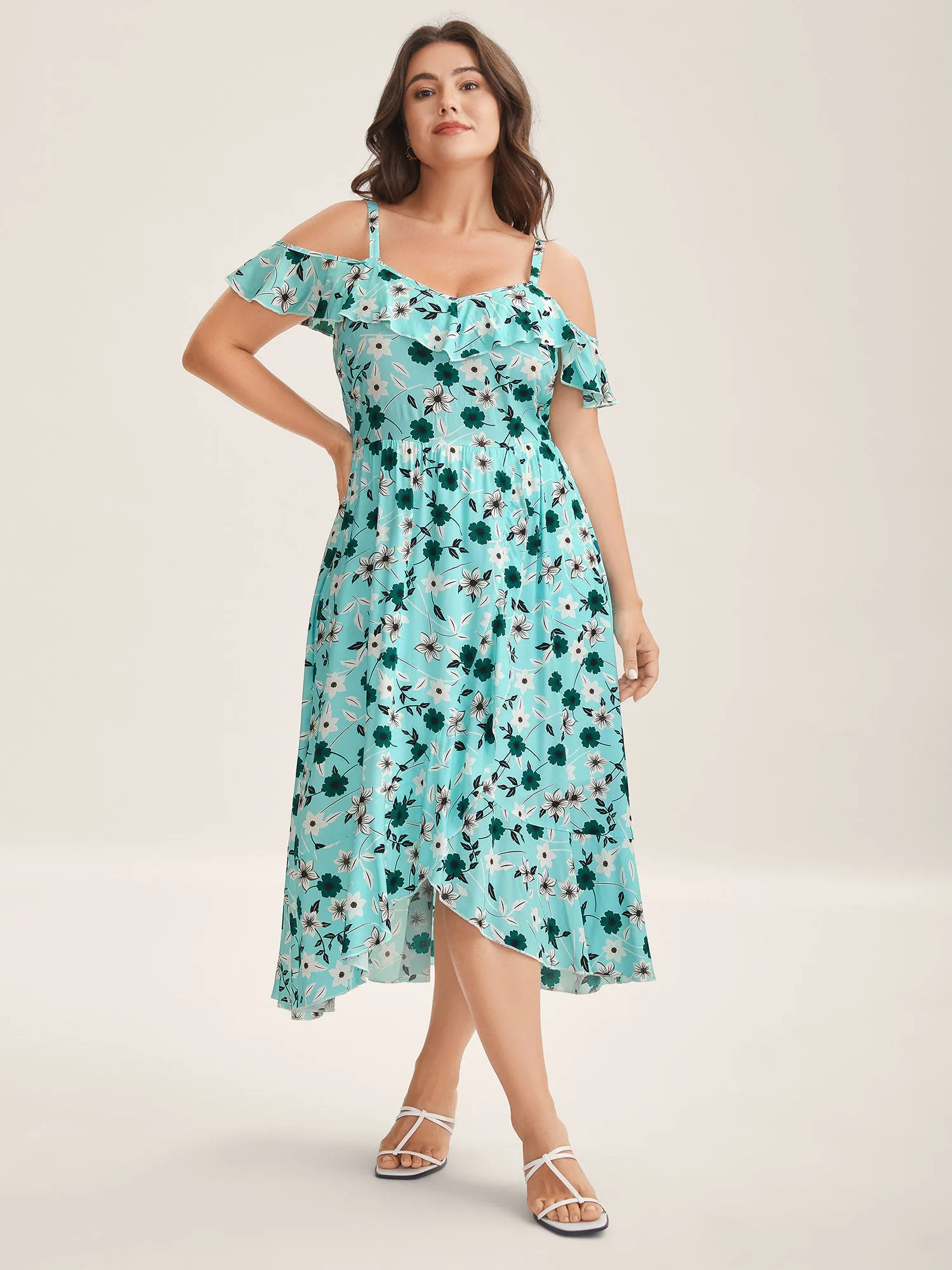 Off-Shoulder Floral Print Adjustable Midi Dress sold by Bloomchic