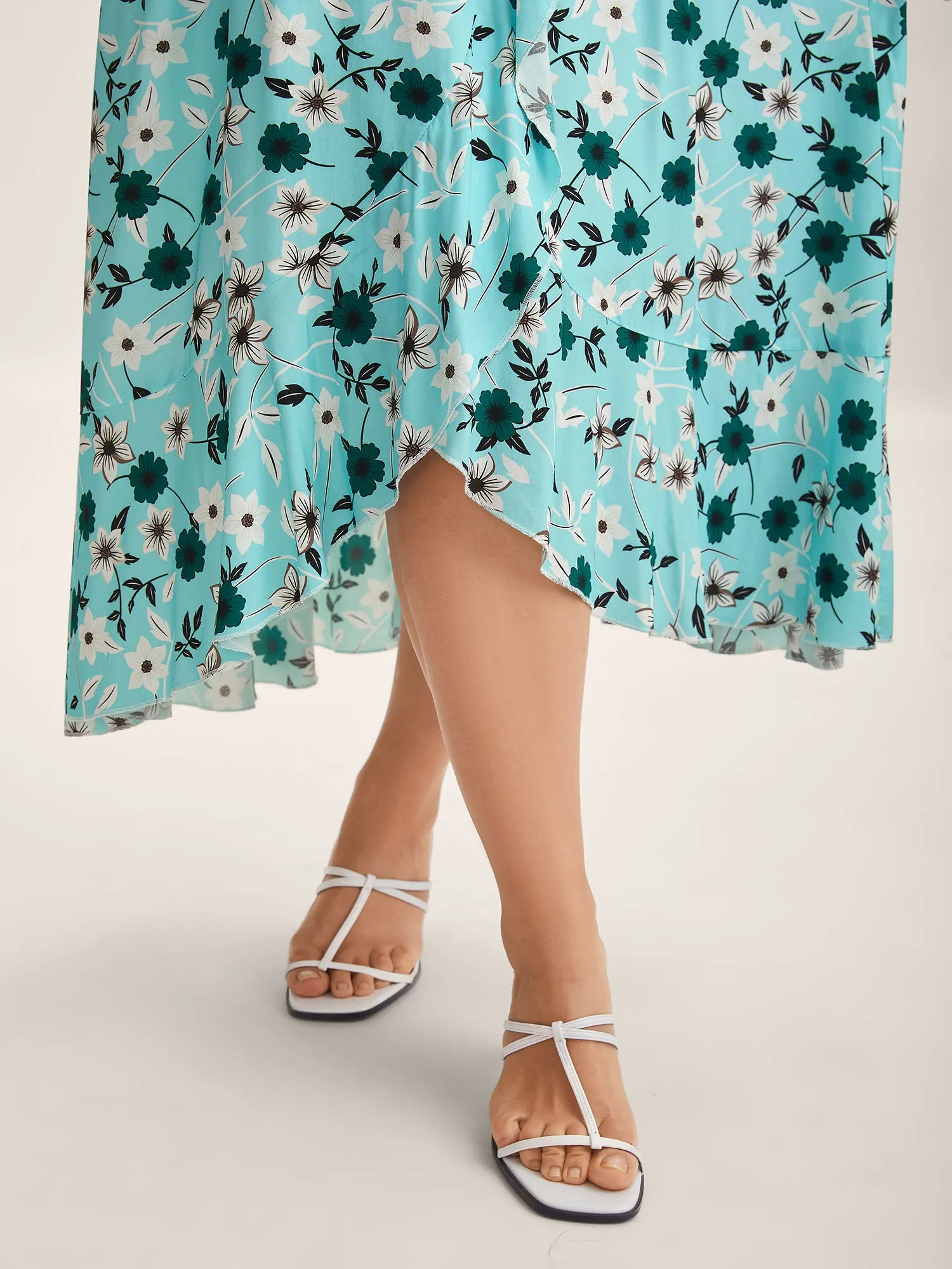 Off-Shoulder Floral Print Adjustable Midi Dress sold by Bloomchic product image thumbnail 4