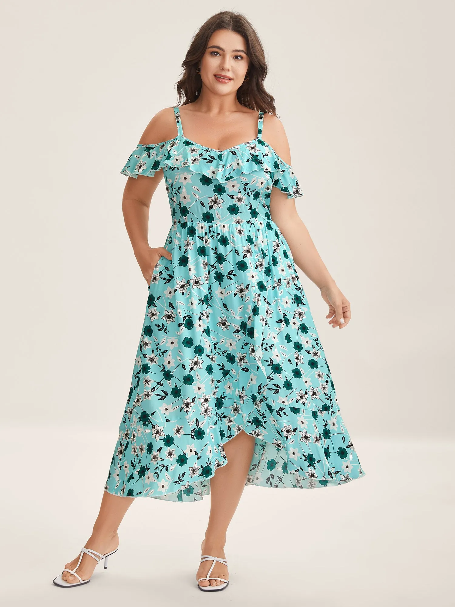 Off-Shoulder Floral Print Adjustable Midi Dress sold by Bloomchic product image thumbnail 3