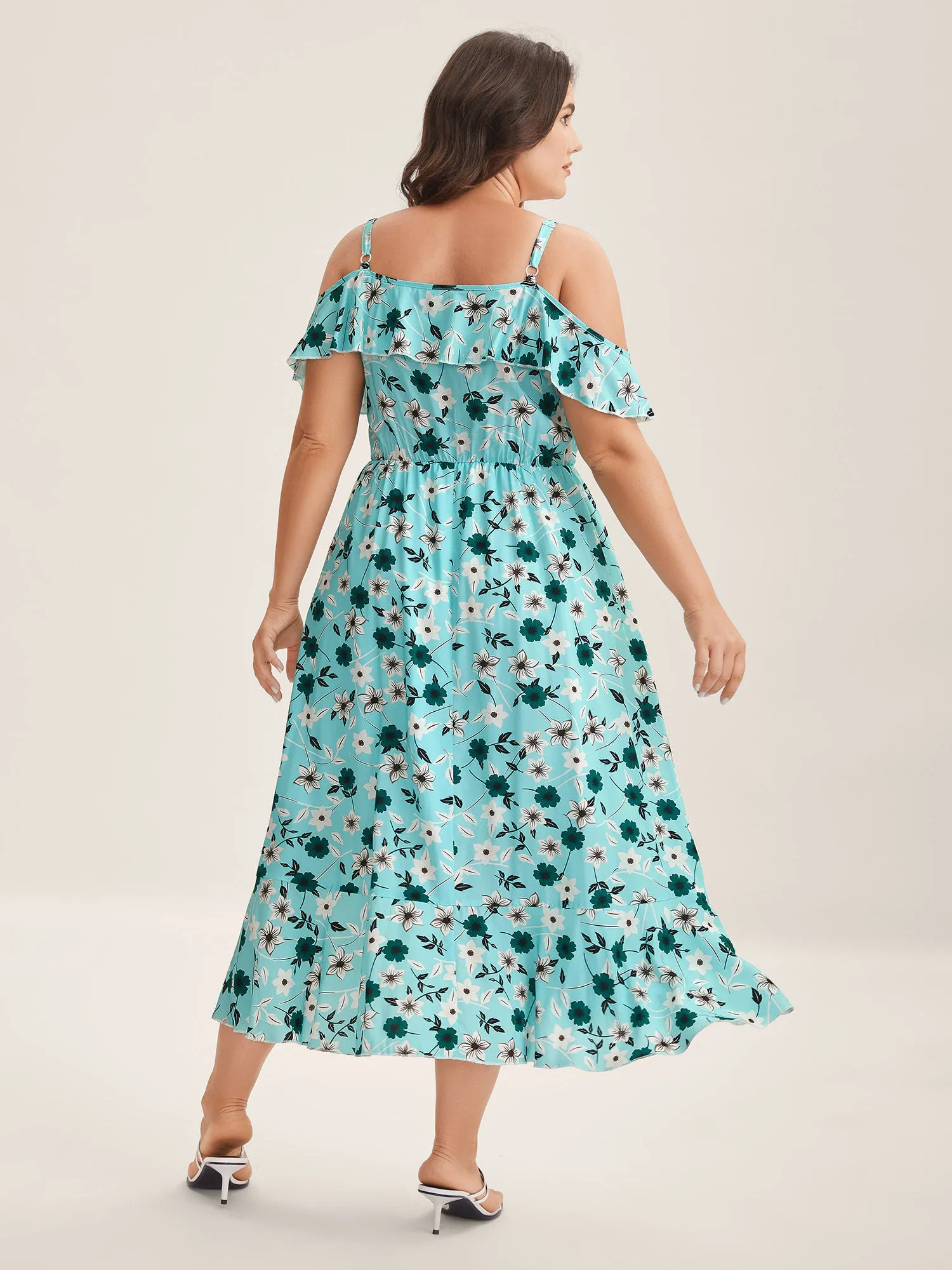 Off-Shoulder Floral Print Adjustable Midi Dress sold by Bloomchic product image thumbnail 5