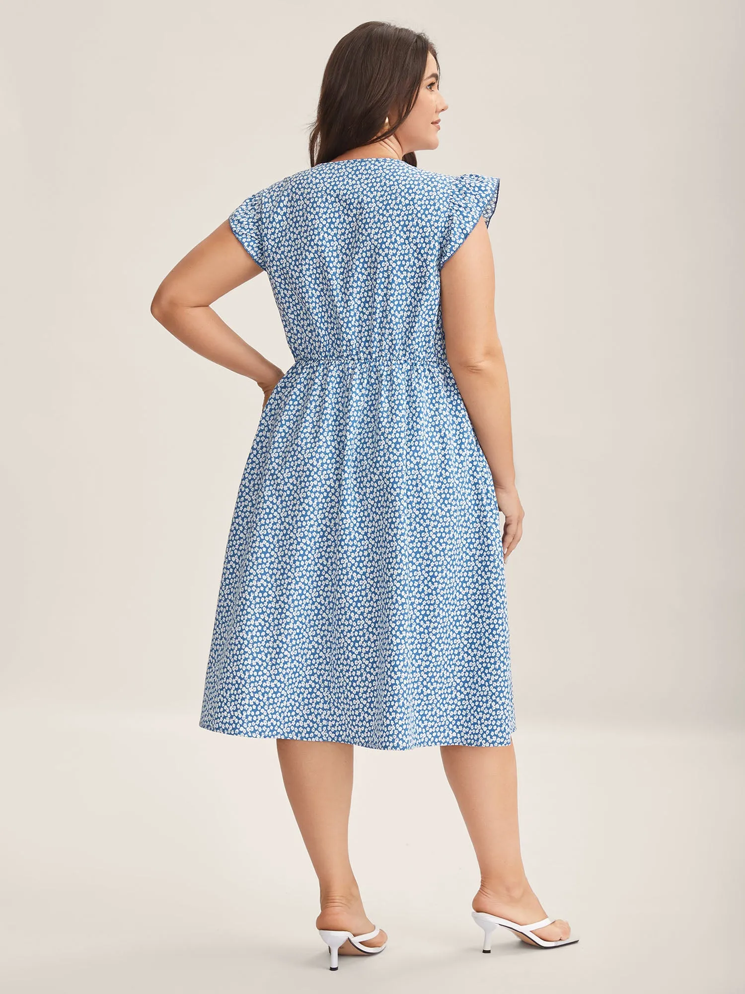 Floral Print Ruffled Neck Midi Dress sold by Bloomchic product image thumbnail 4