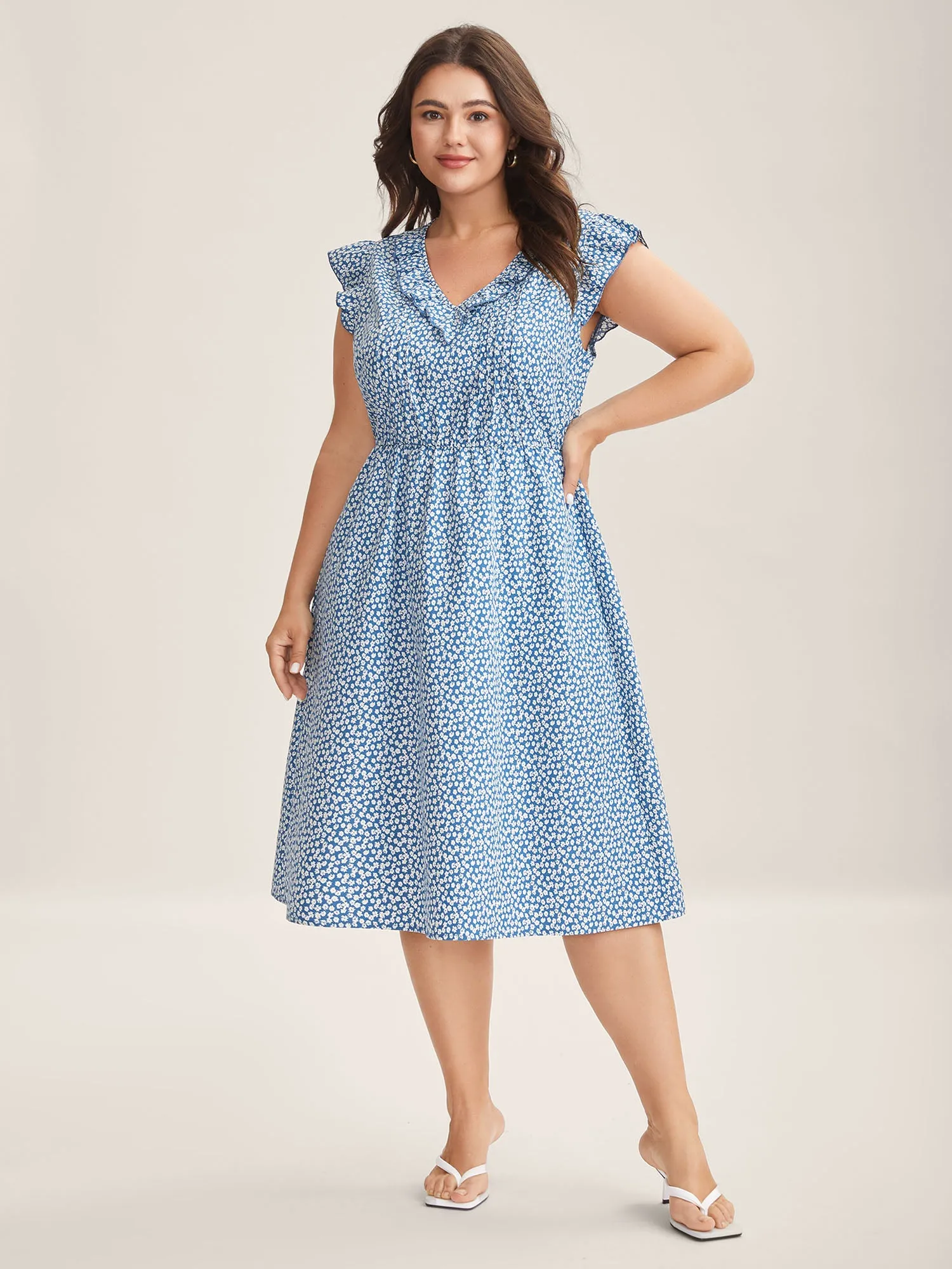 Floral Print Ruffled Neck Midi Dress sold by Bloomchic product image thumbnail 3