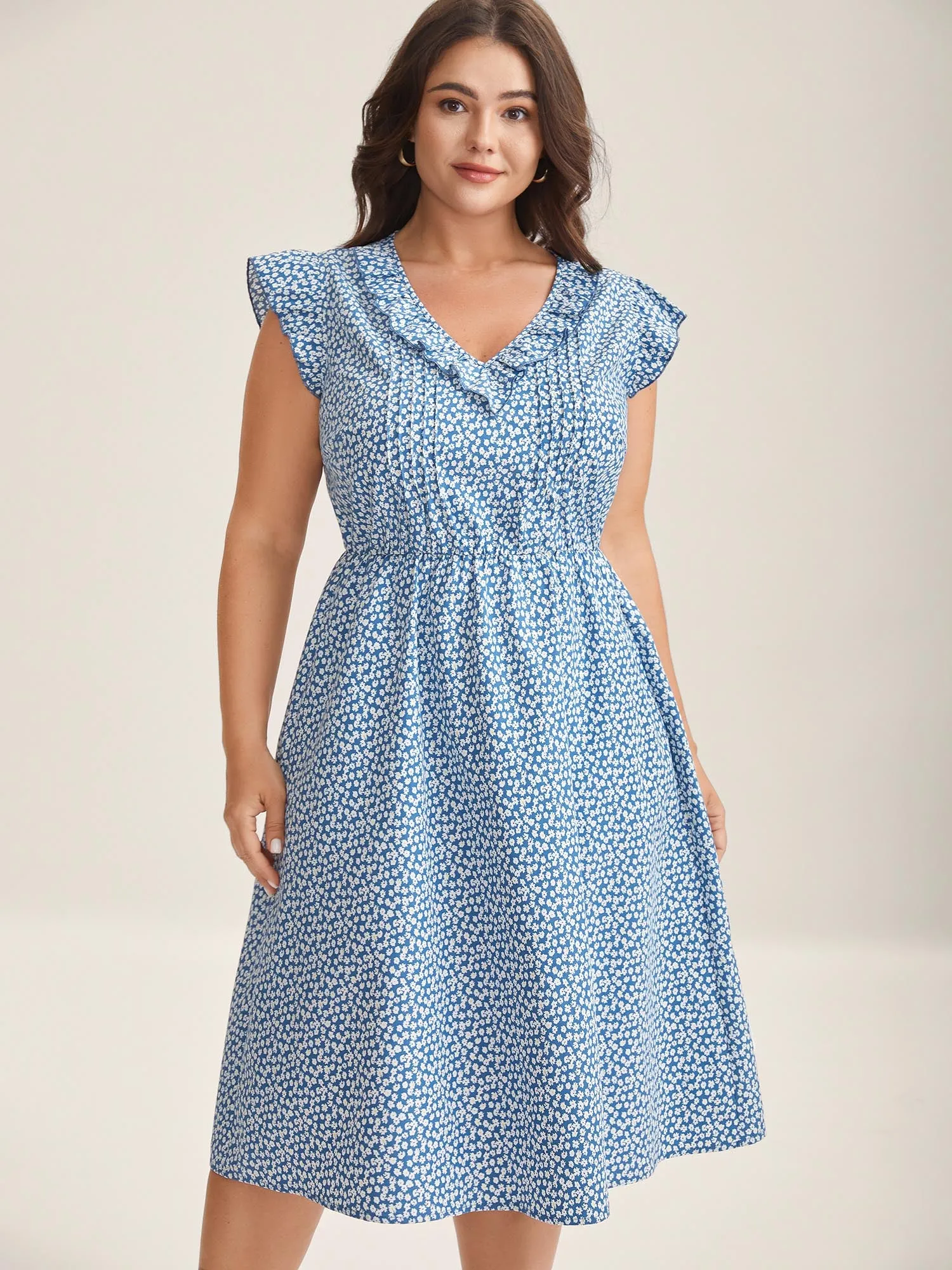 Floral Print Ruffled Neck Midi Dress sold by Bloomchic product image thumbnail 2