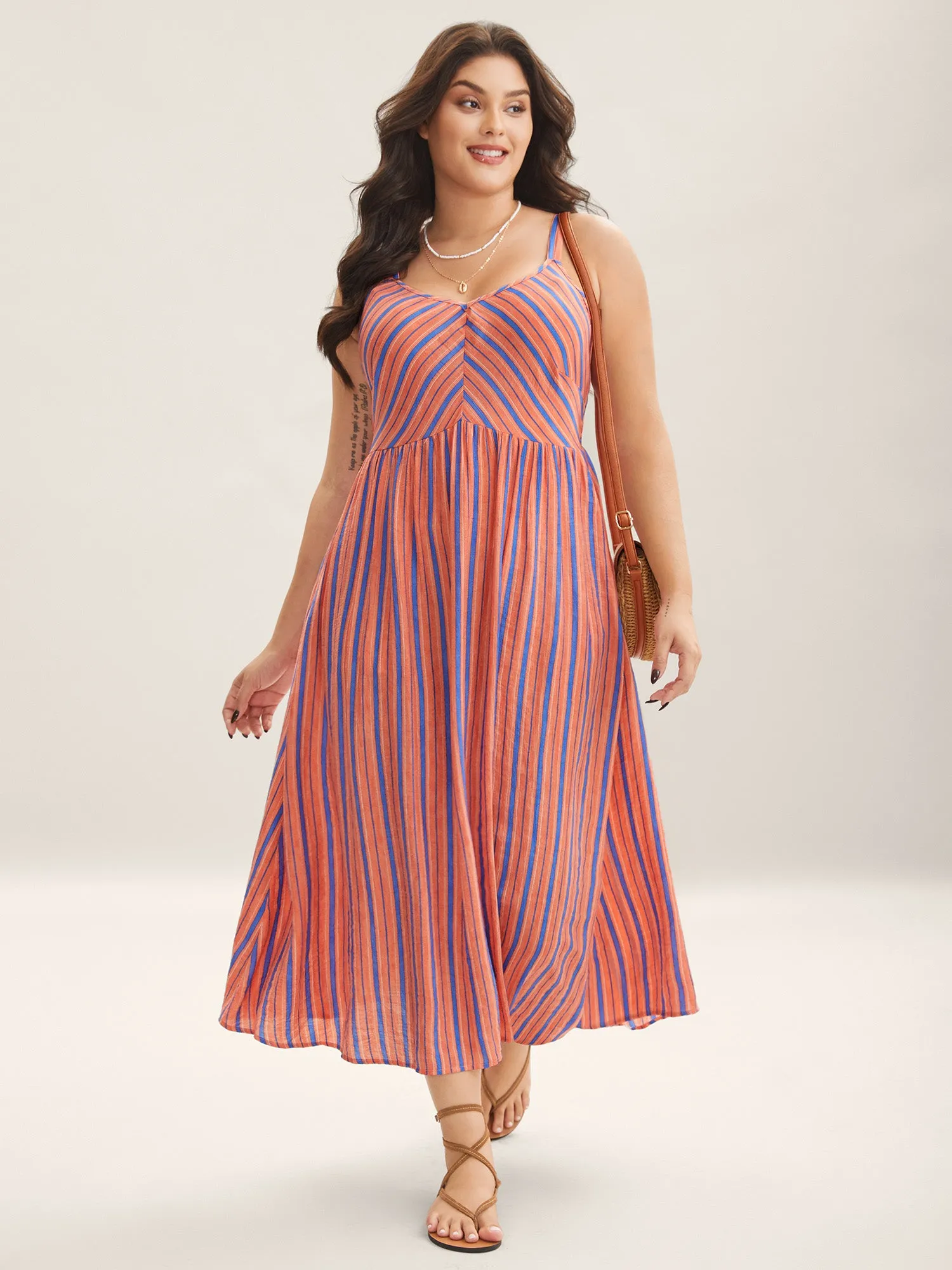 Boho Stripes Cami Pockets Midi Dress sold by Bloomchic