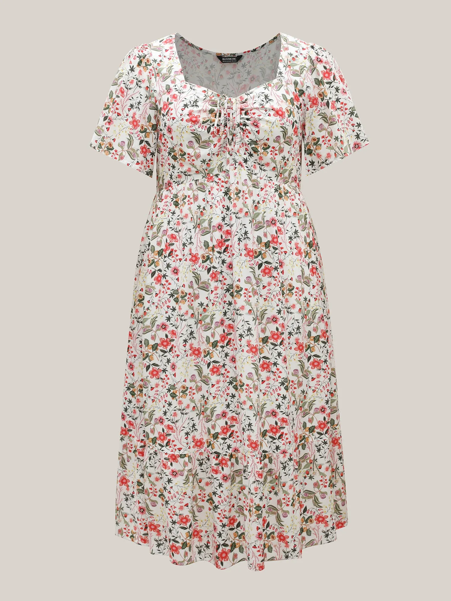 Rayon Fruity Print Drawstring Midi Dress sold by Bloomchic product image thumbnail 5