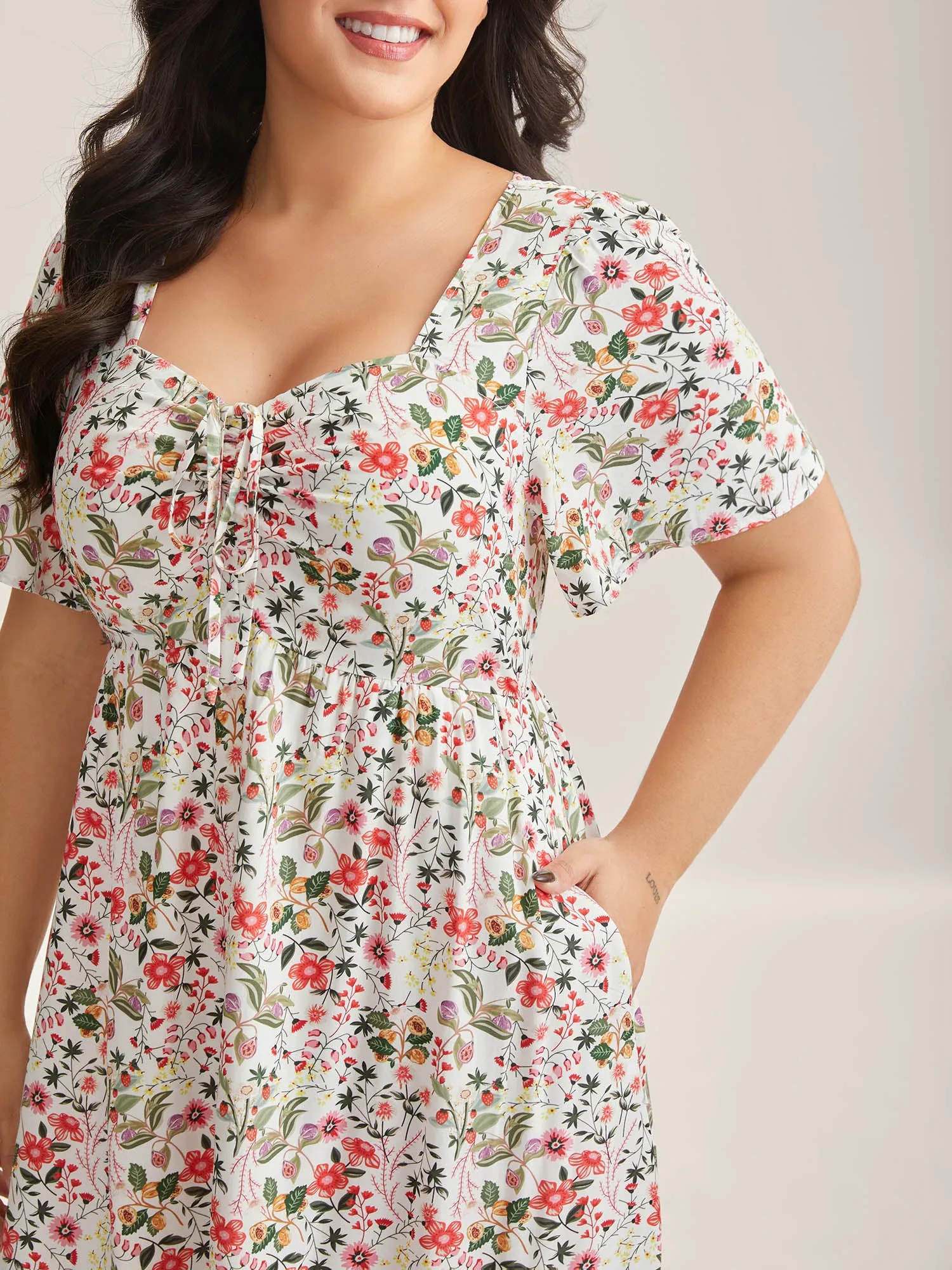 Rayon Fruity Print Drawstring Midi Dress sold by Bloomchic product image thumbnail 3