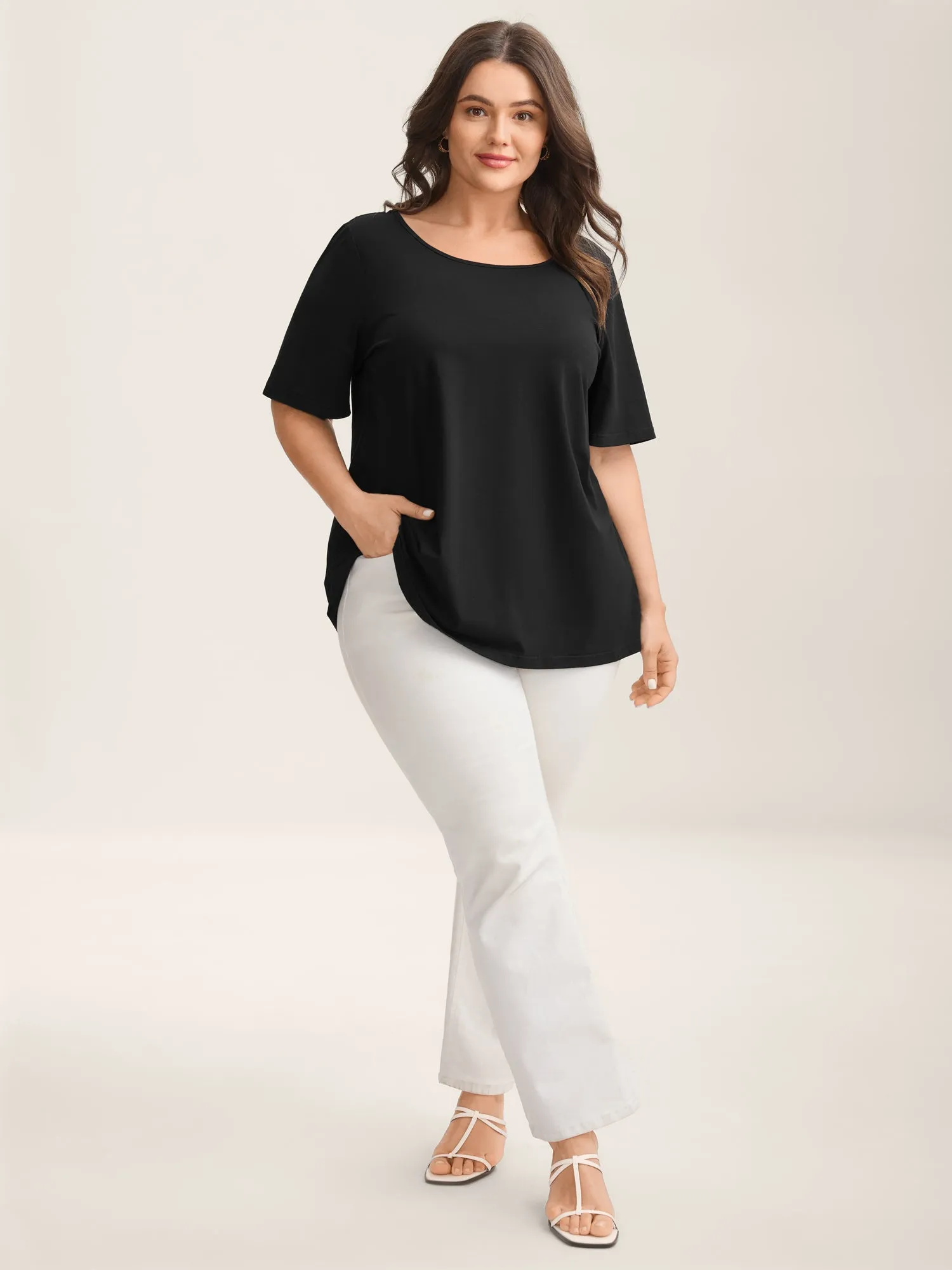 Cotton Backless Pearl Chain Stretchy T-Shirt sold by Bloomchic product image thumbnail 3