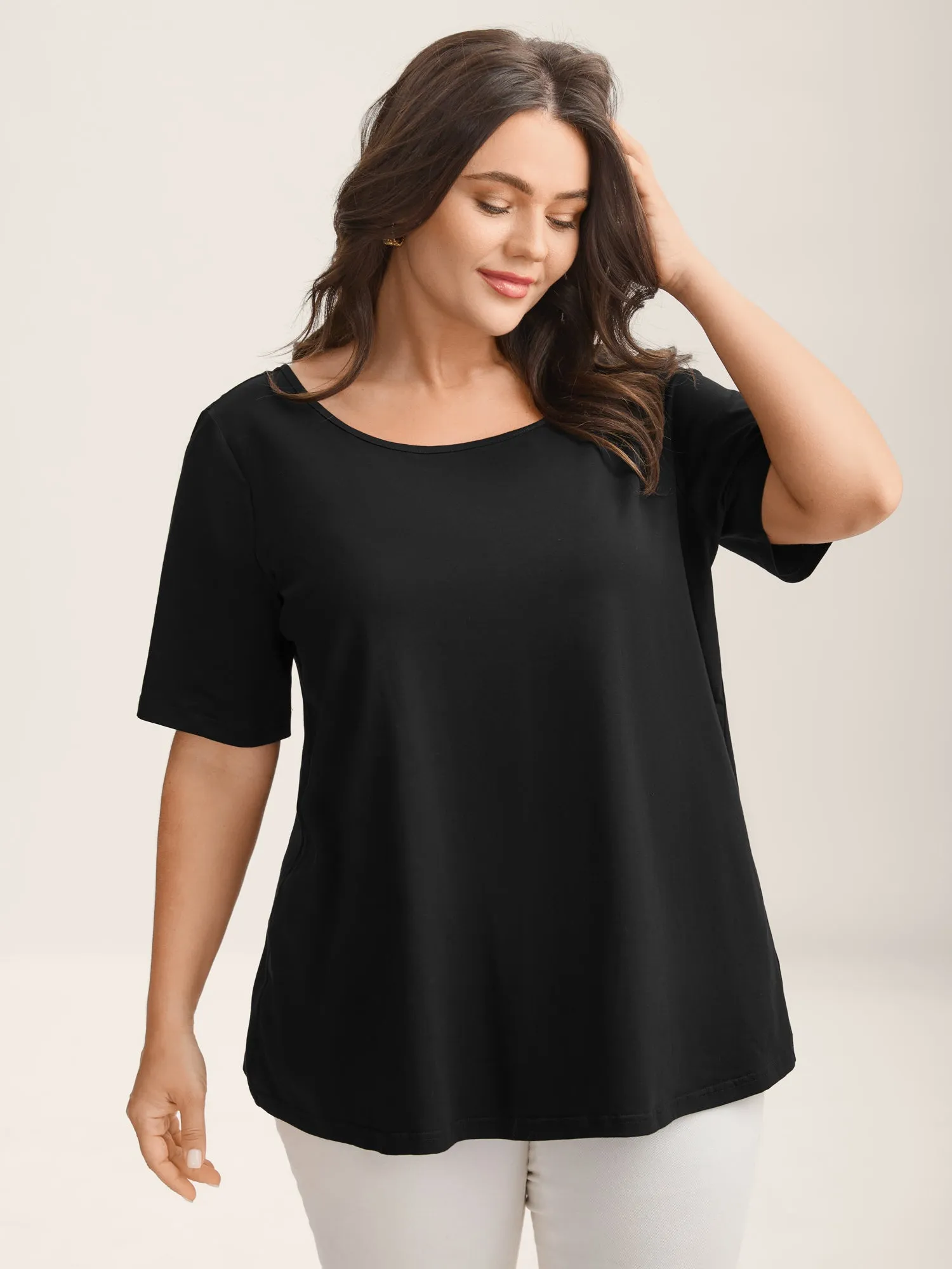 Cotton Backless Pearl Chain Stretchy T-Shirt sold by Bloomchic product image thumbnail 2