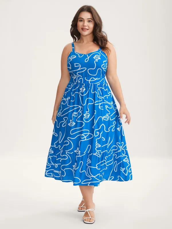 Abstract Line Print Adjustable Midi Dress sold by Bloomchic