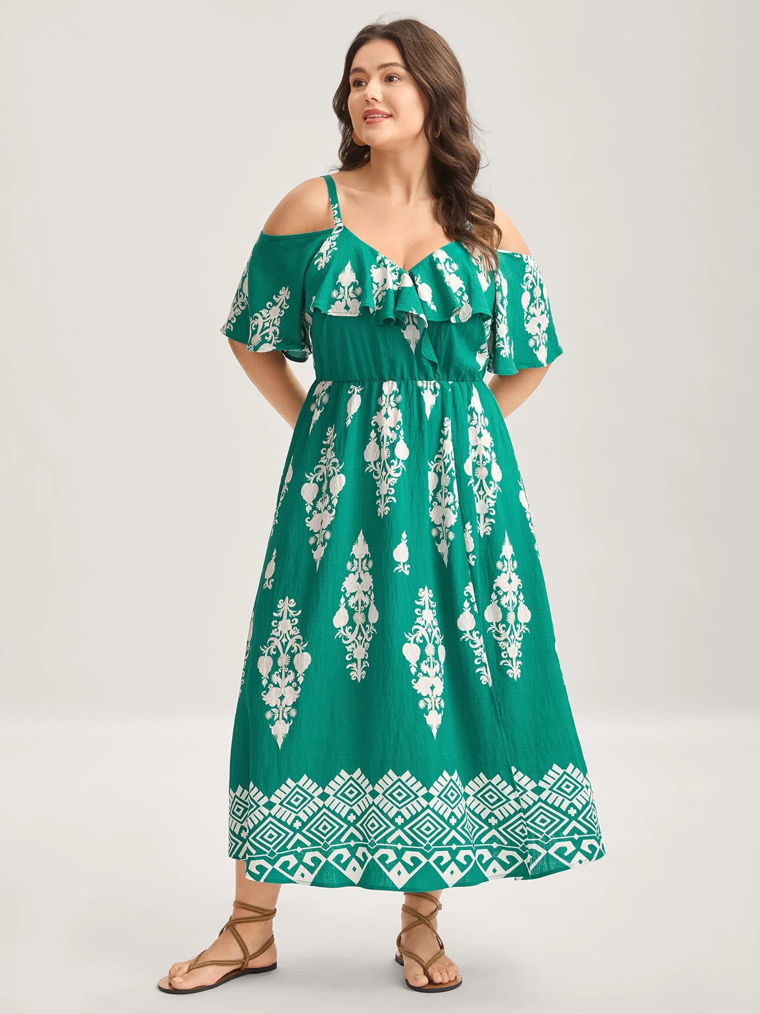 Rayon Boho Print Slit Pockets Midi Dress sold by Bloomchic product image thumbnail 3