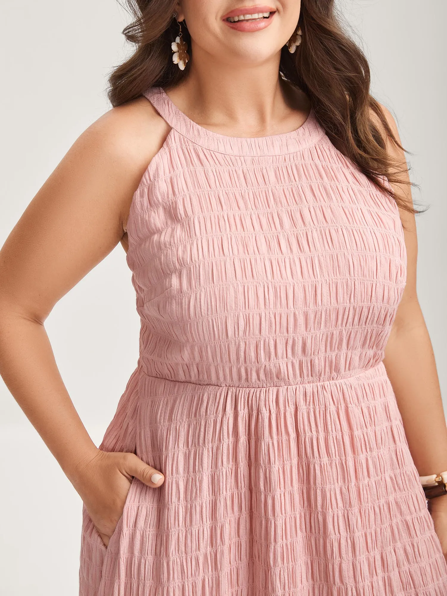 Textured Halter Neck Solid Midi Dress sold by Bloomchic product image thumbnail 2