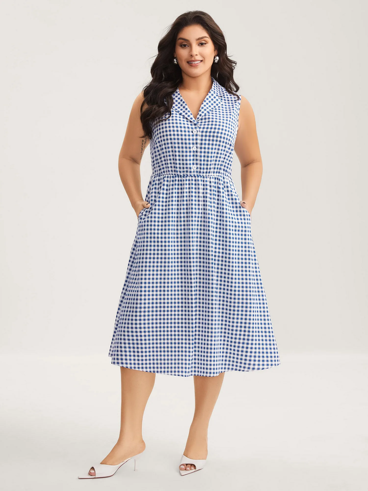 Plaid Print Button Pockets Midi Dress sold by Bloomchic