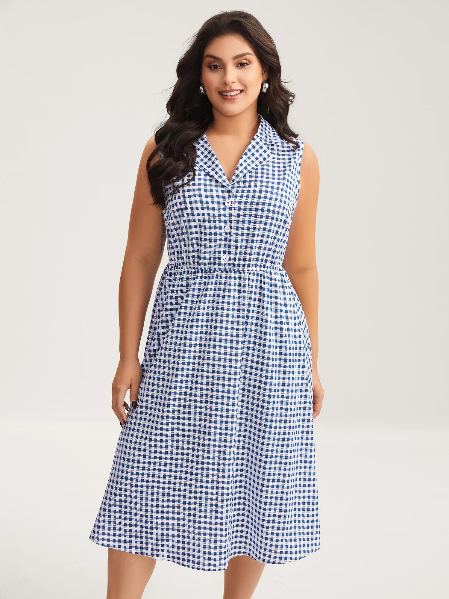 Plaid Print Button Pockets Midi Dress sold by Bloomchic product image thumbnail 3
