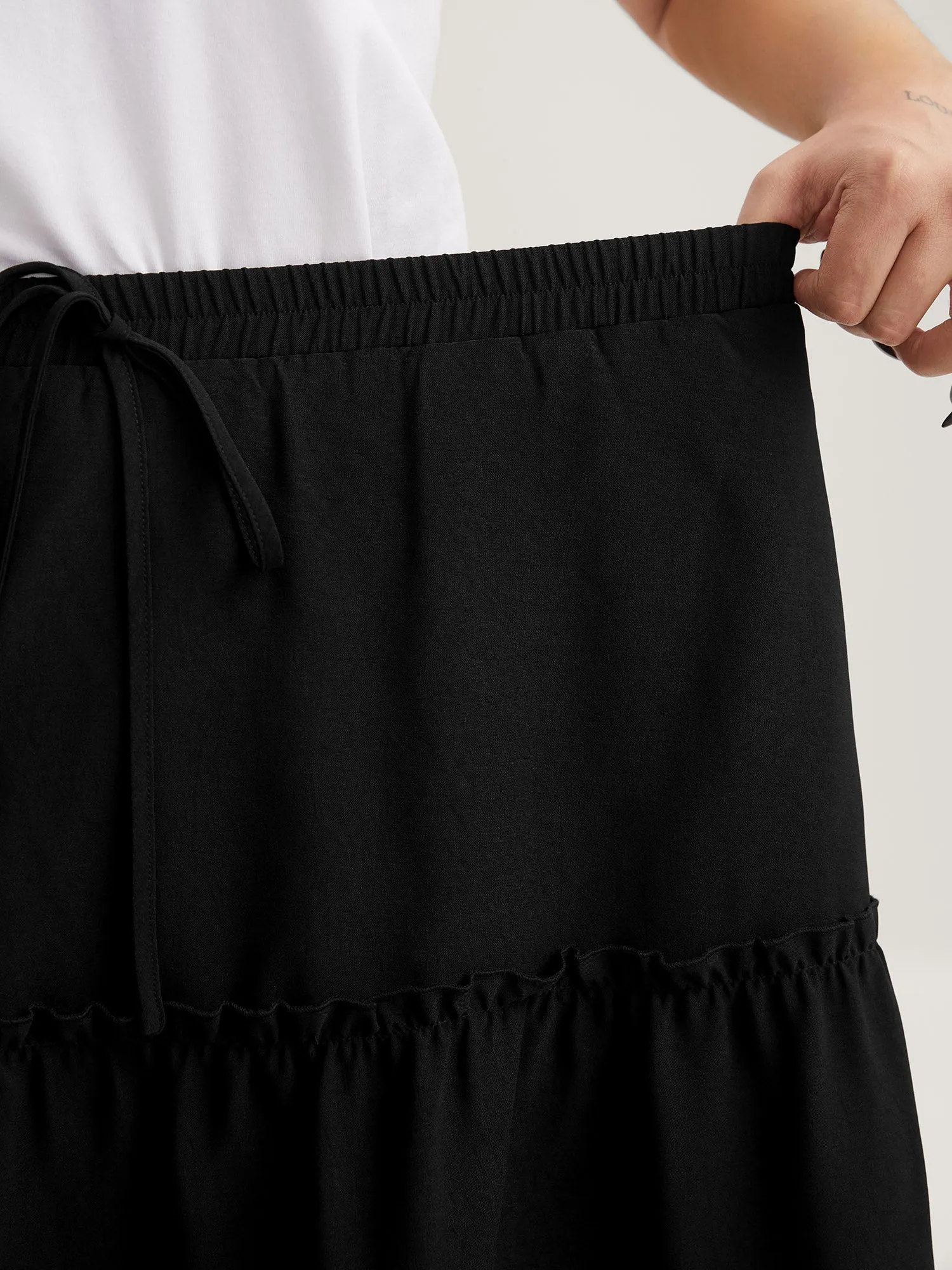 Tiered Waist-Tie A-Line Midi Skirt sold by Bloomchic product image thumbnail 3