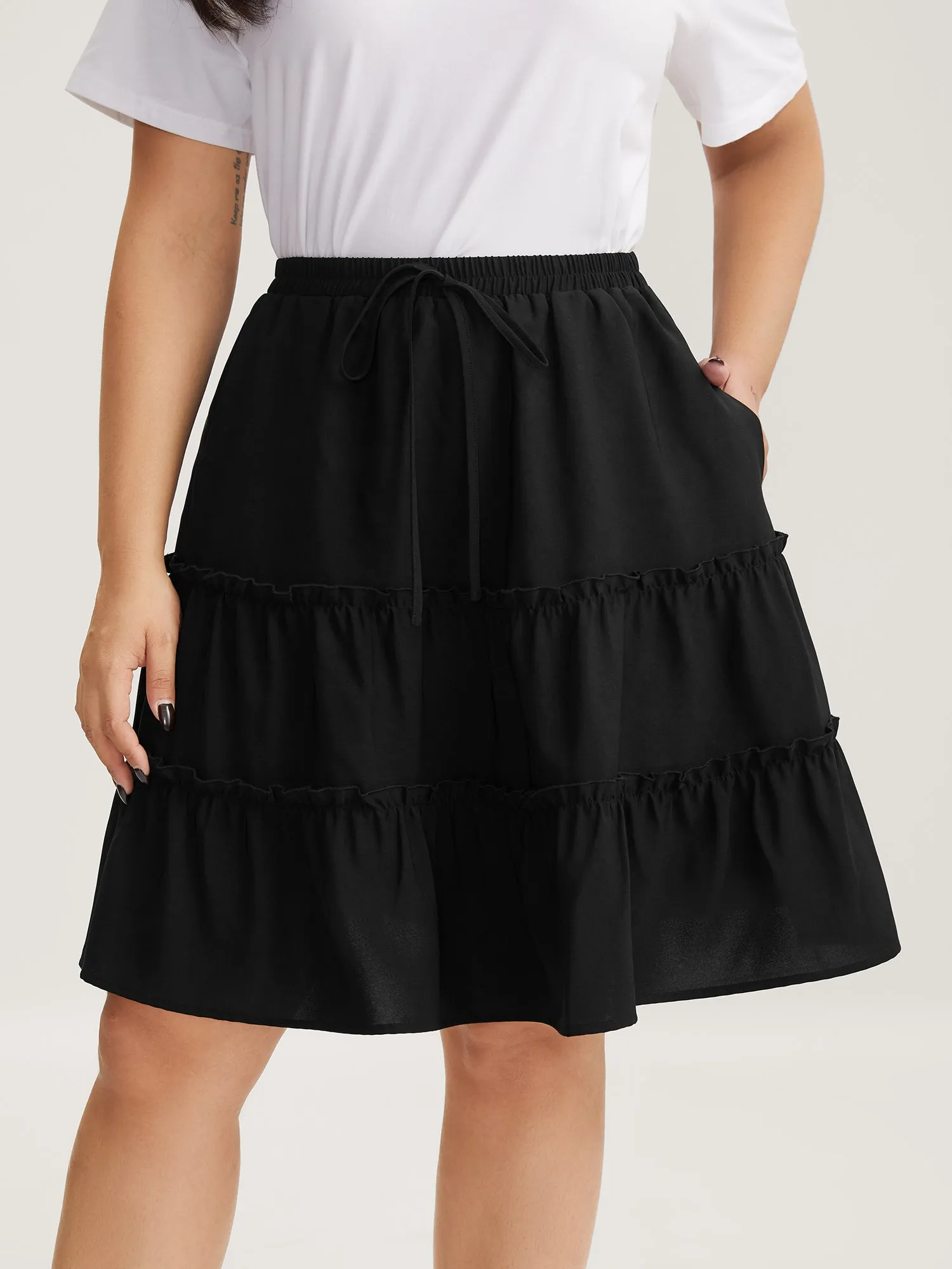 Tiered Waist-Tie A-Line Midi Skirt sold by Bloomchic