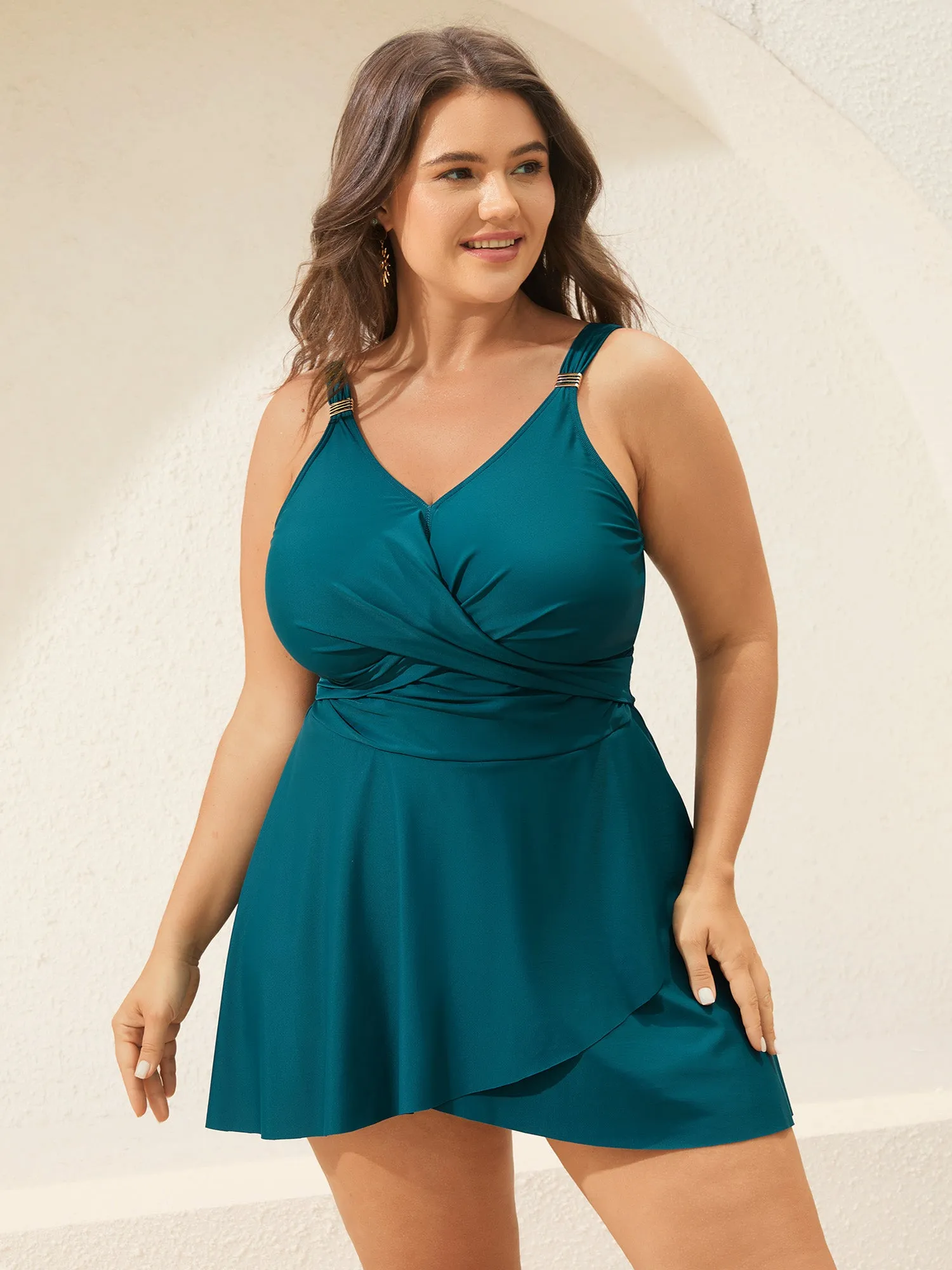 Anti-Float Tie Twist Solid Swim Dress sold by Bloomchic