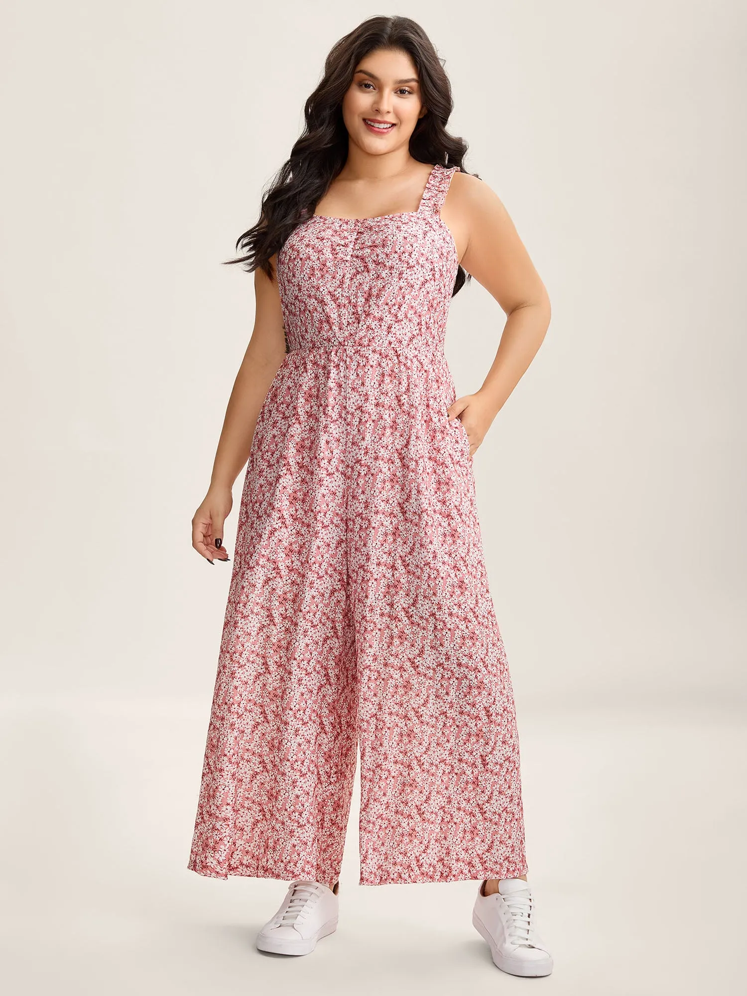 Pleated Bodice Petal Trim Straps Jumpsuit sold by Bloomchic product image thumbnail 3