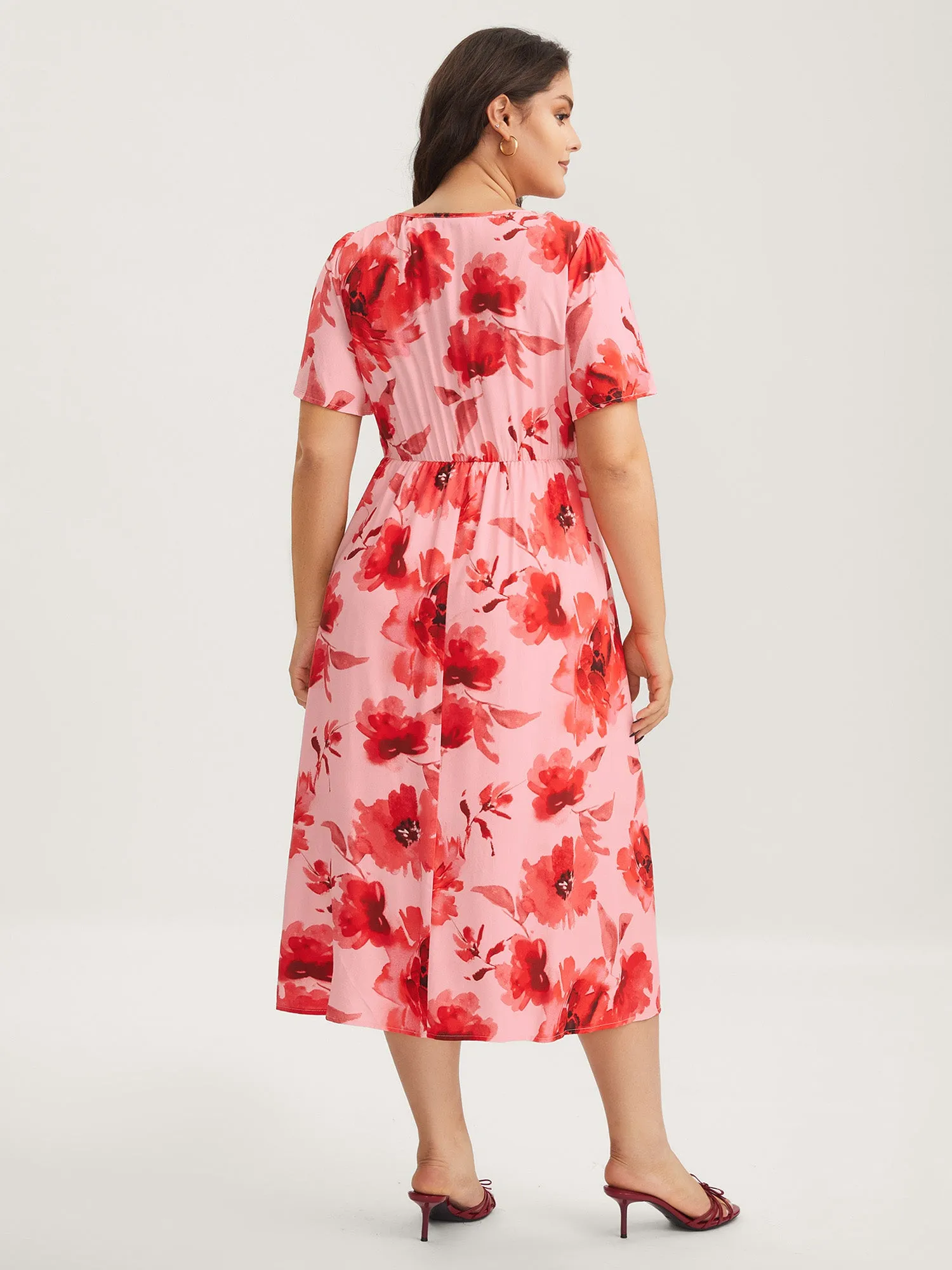 Rayon Romantic Floral Print Drawstring Midi Dress sold by Bloomchic product image thumbnail 4