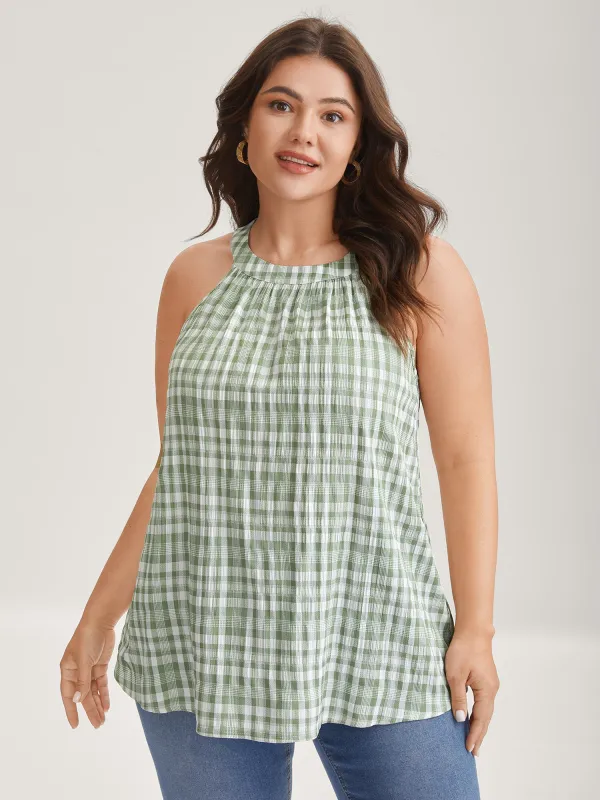 Plaid Pattern Halter Neck Tank Top sold by Bloomchic