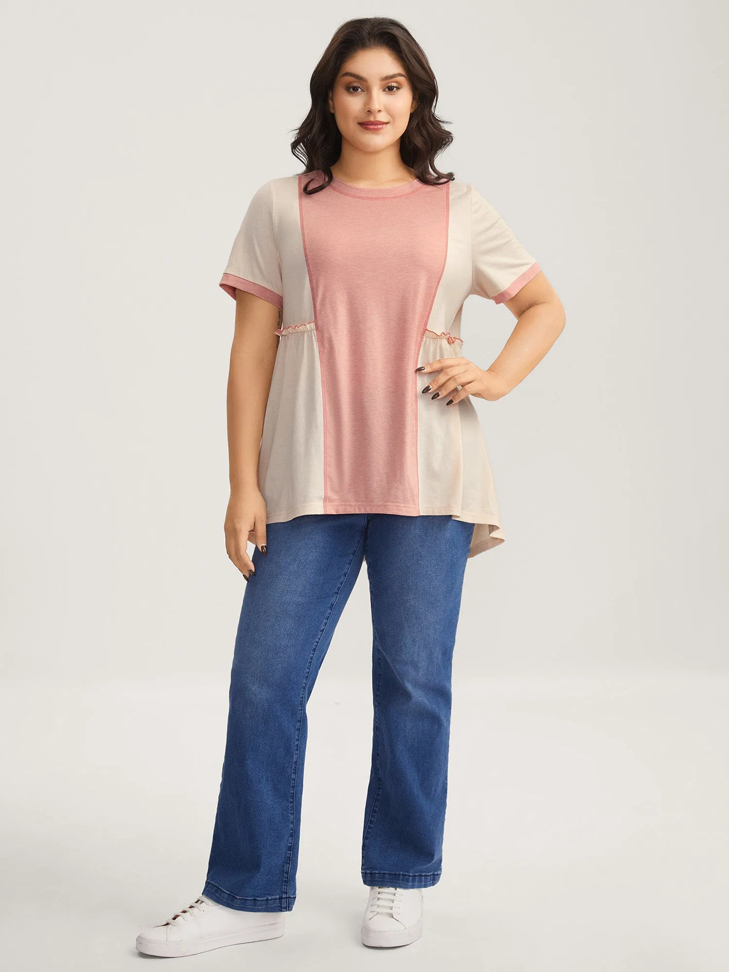 Color Contrast High Low Hem T-Shirt sold by Bloomchic product image thumbnail 3