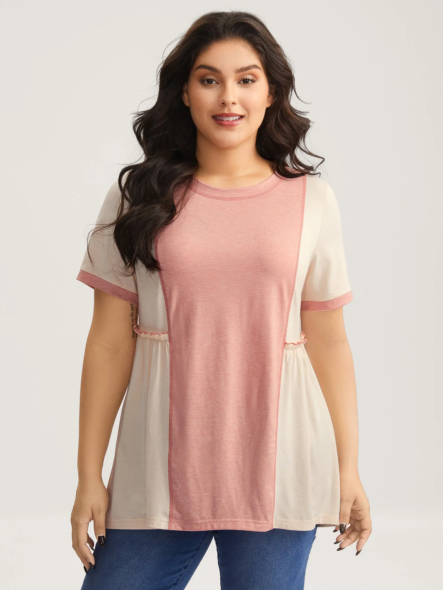 Color Contrast High Low Hem T-Shirt sold by Bloomchic