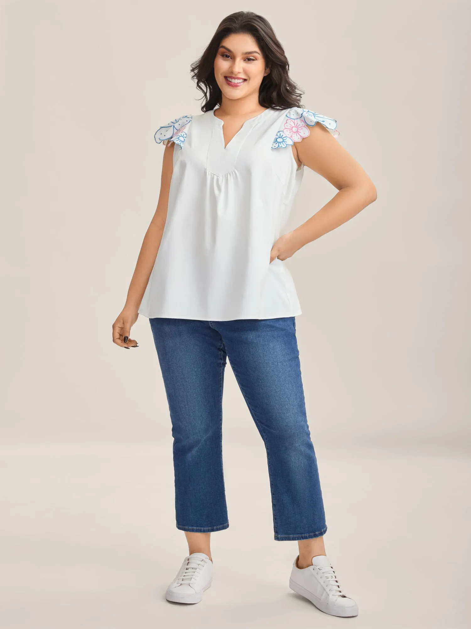 Floral Lotus Leaf Sleeve Split Neck Blouse sold by Bloomchic product image thumbnail 3