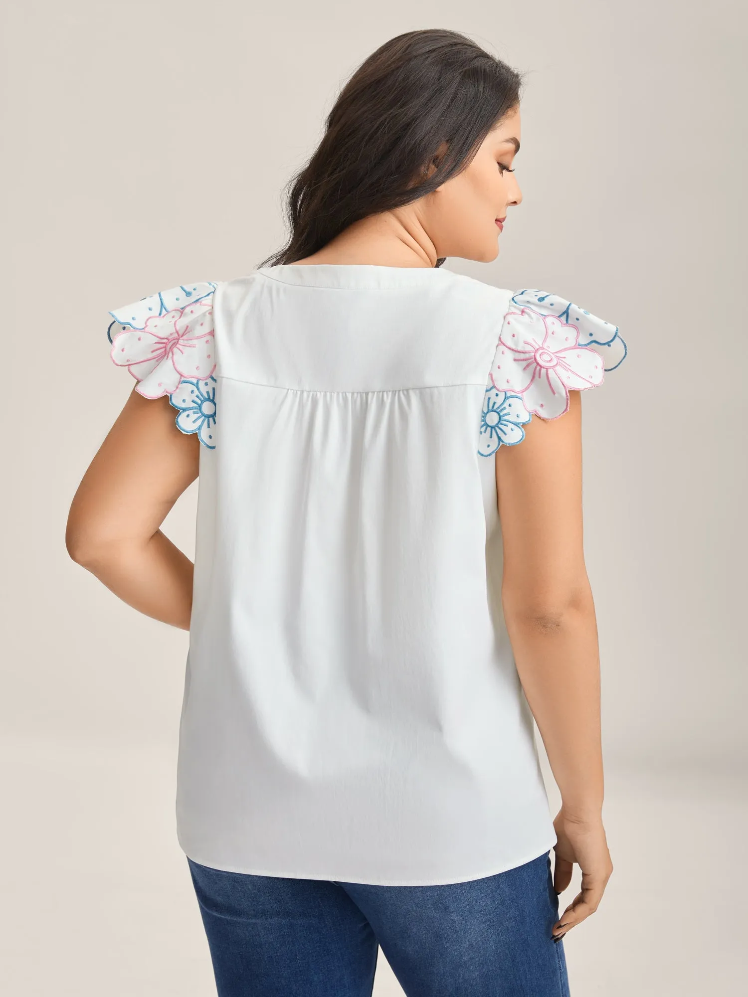 Floral Lotus Leaf Sleeve Split Neck Blouse sold by Bloomchic product image thumbnail 4