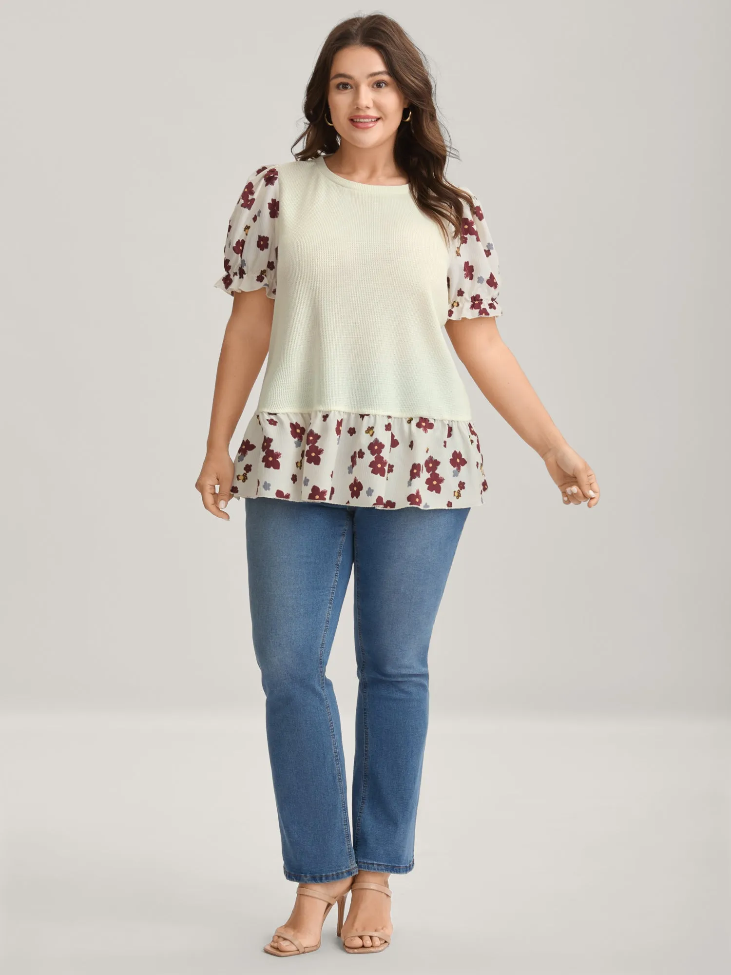 Floral Detail Waffle Contrast Knit Top sold by Bloomchic product image thumbnail 3