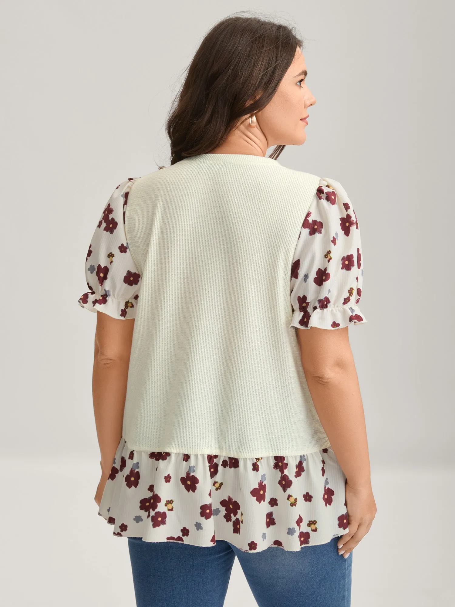 Floral Detail Waffle Contrast Knit Top sold by Bloomchic product image thumbnail 4