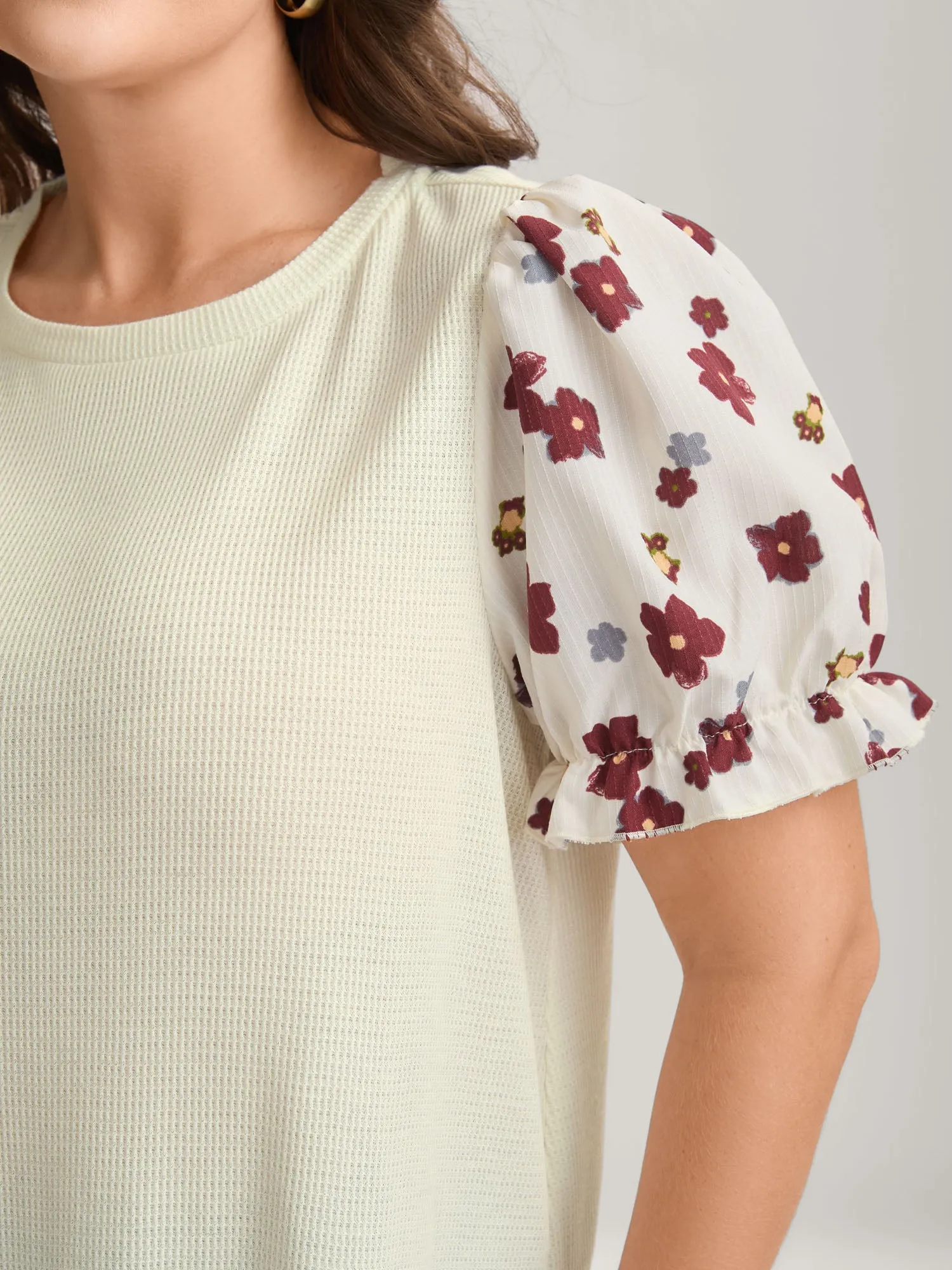 Floral Detail Waffle Contrast Knit Top sold by Bloomchic product image thumbnail 2