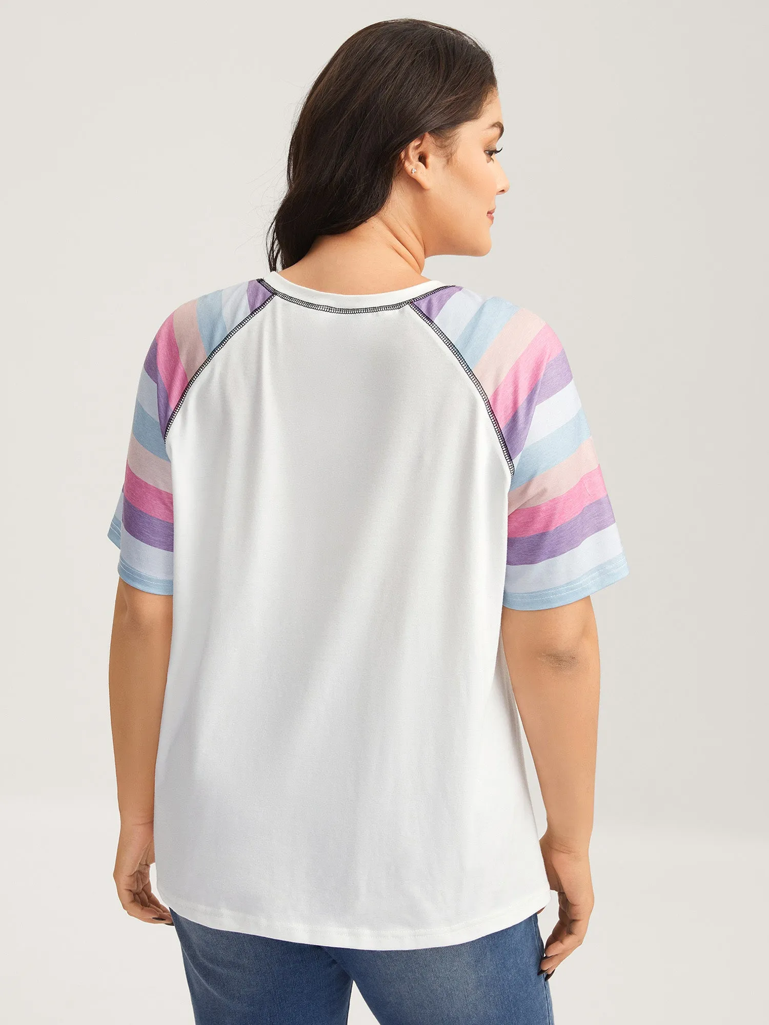Colorful Stripes Raglan Sleeve T-Shirt sold by Bloomchic product image thumbnail 4