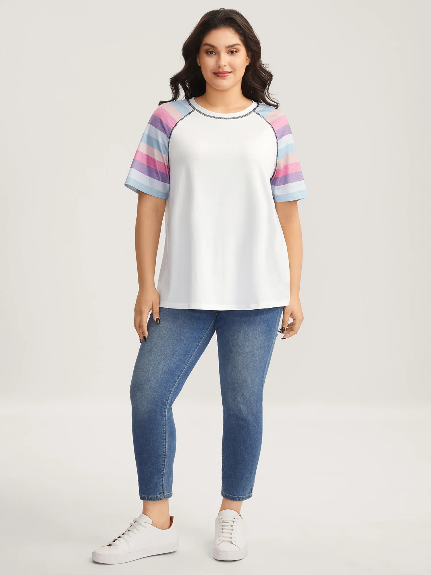 Colorful Stripes Raglan Sleeve T-Shirt sold by Bloomchic product image thumbnail 3