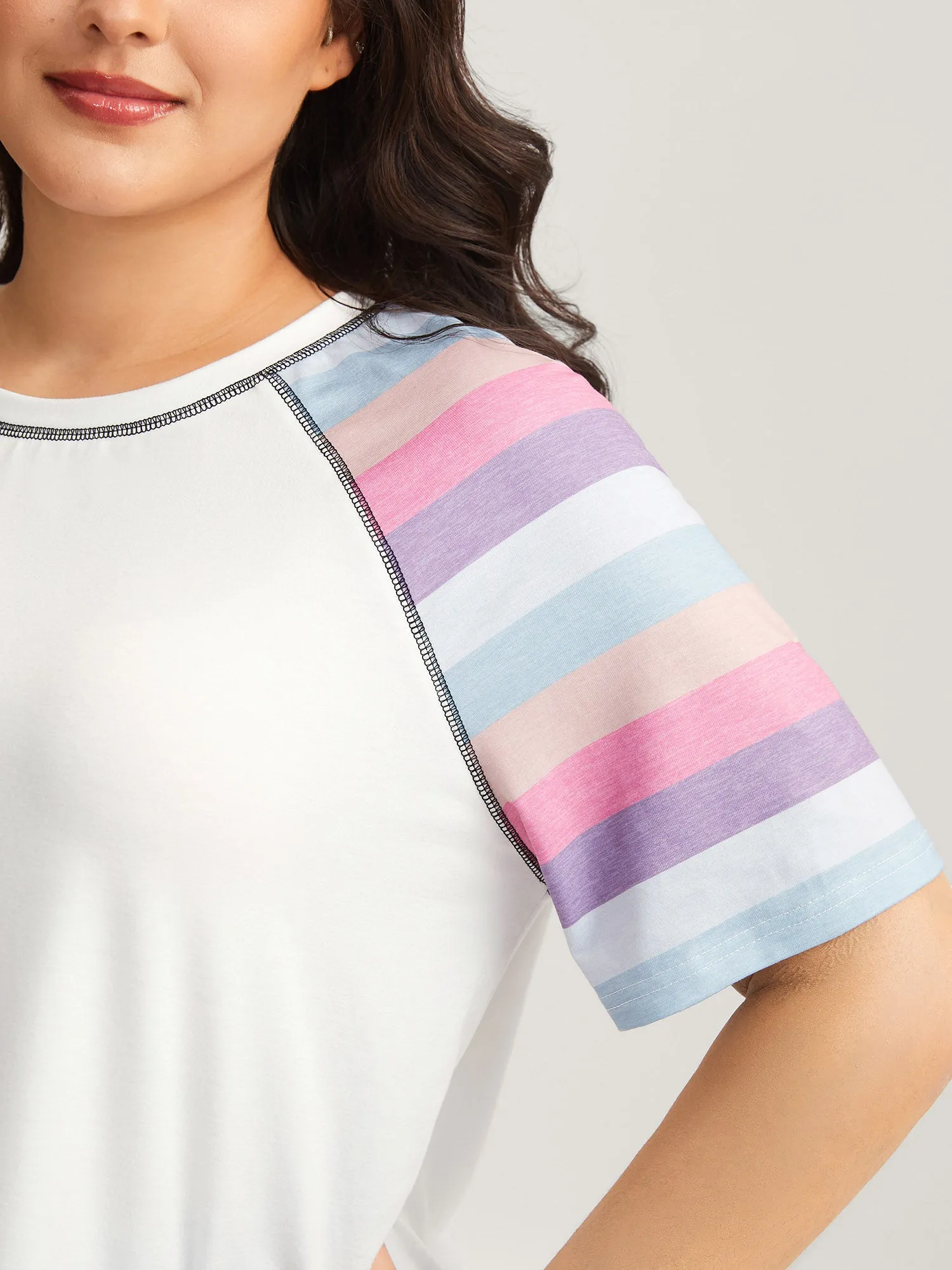 Colorful Stripes Raglan Sleeve T-Shirt sold by Bloomchic product image thumbnail 2