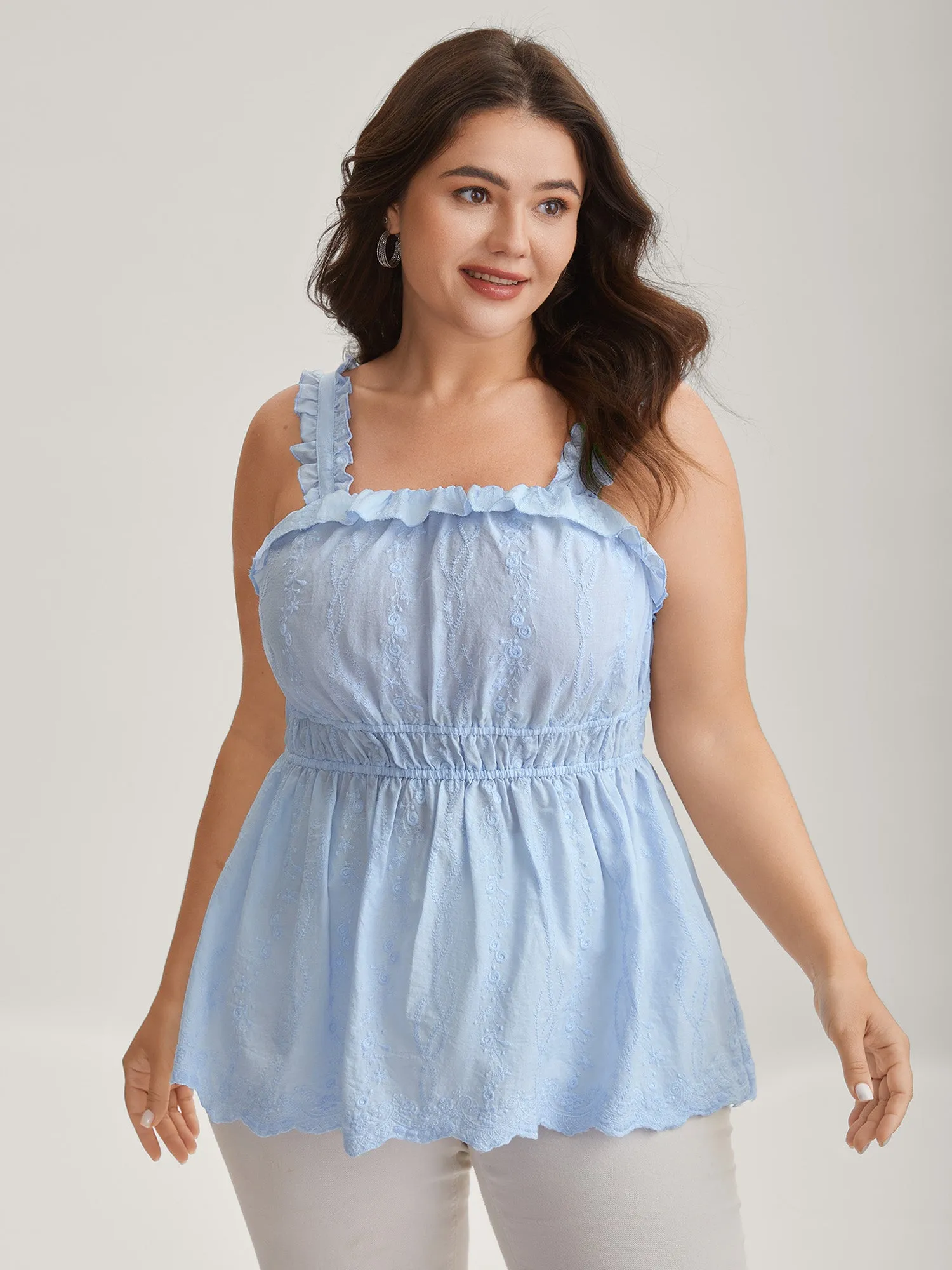 Cotton Floral Textured Ruffled Tank Top sold by Bloomchic