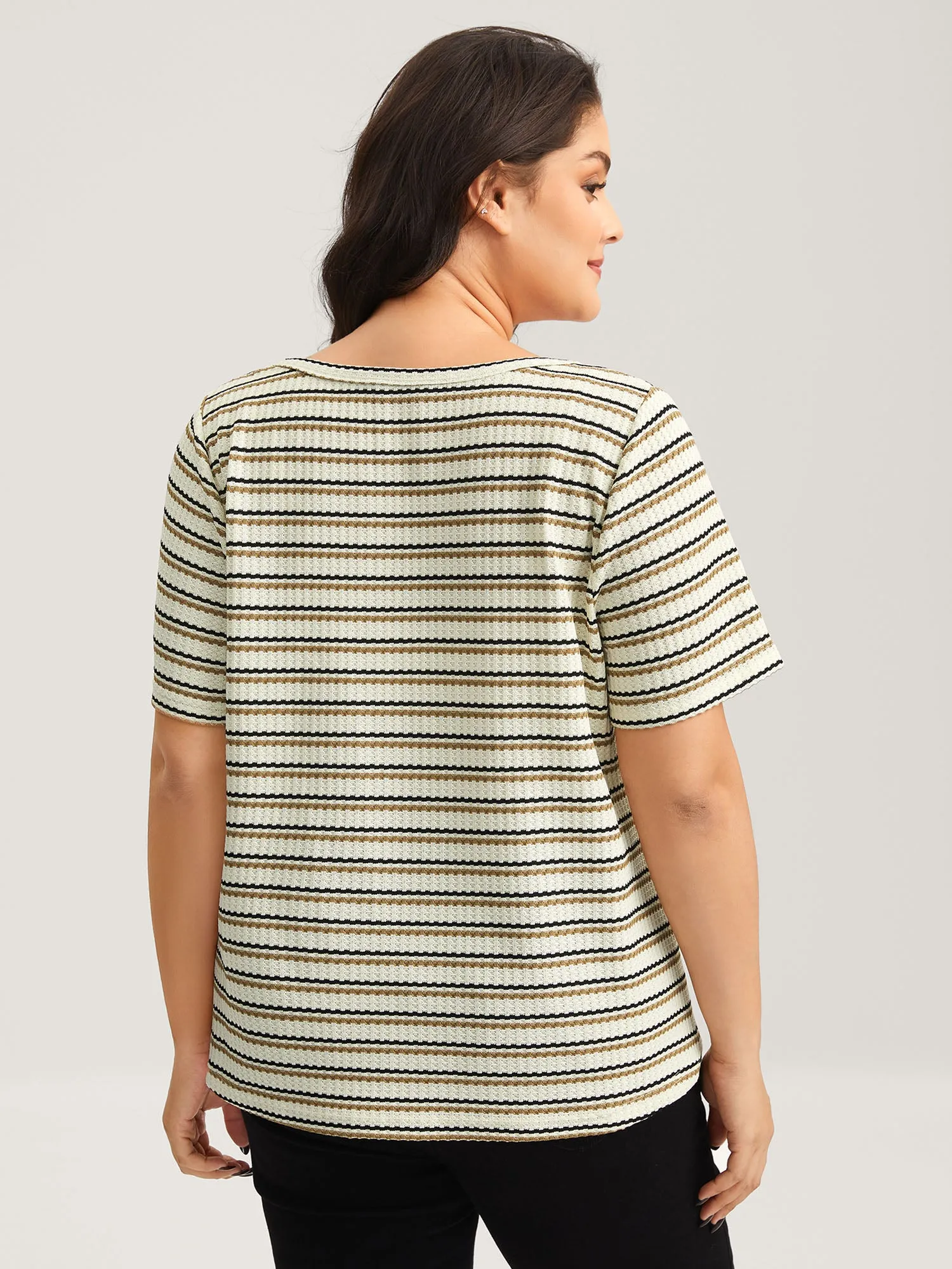 Waffle Stripe Button Detail T-Shirt sold by Bloomchic product image thumbnail 4