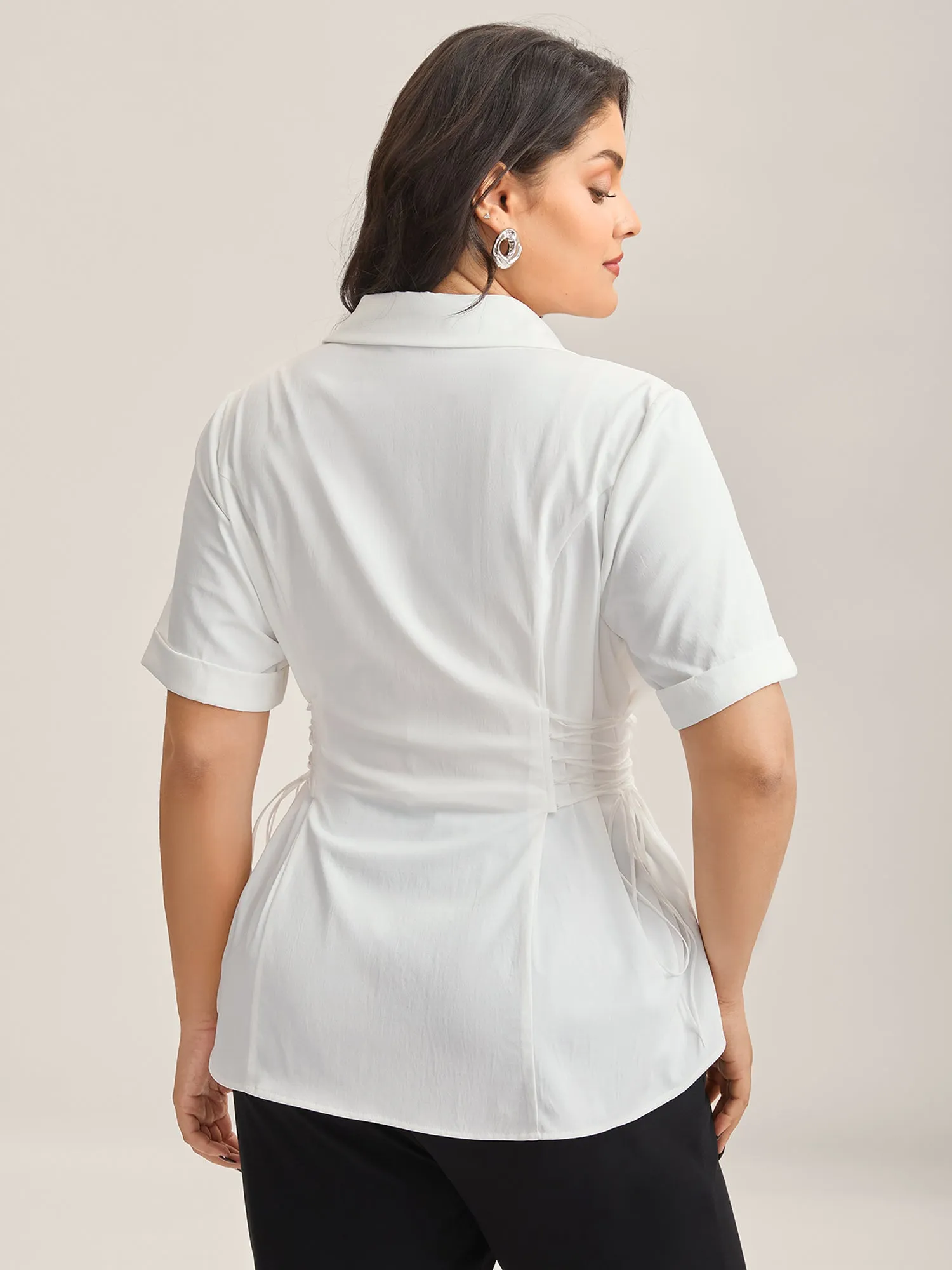 Adjustable Waist Button Placket Solid Blouse sold by Bloomchic product image thumbnail 4