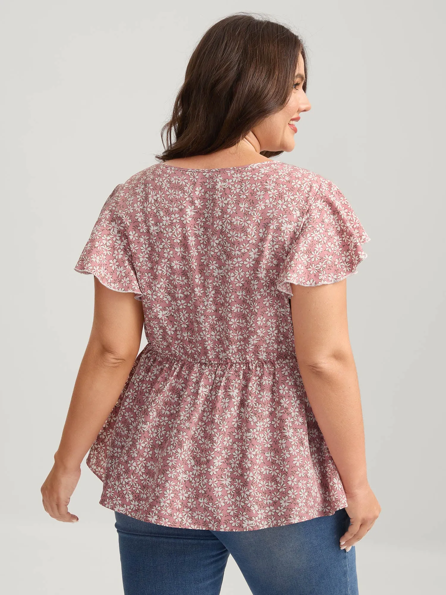 Ribbon Neck Floral Print Ruffled Blouse sold by Bloomchic product image thumbnail 3