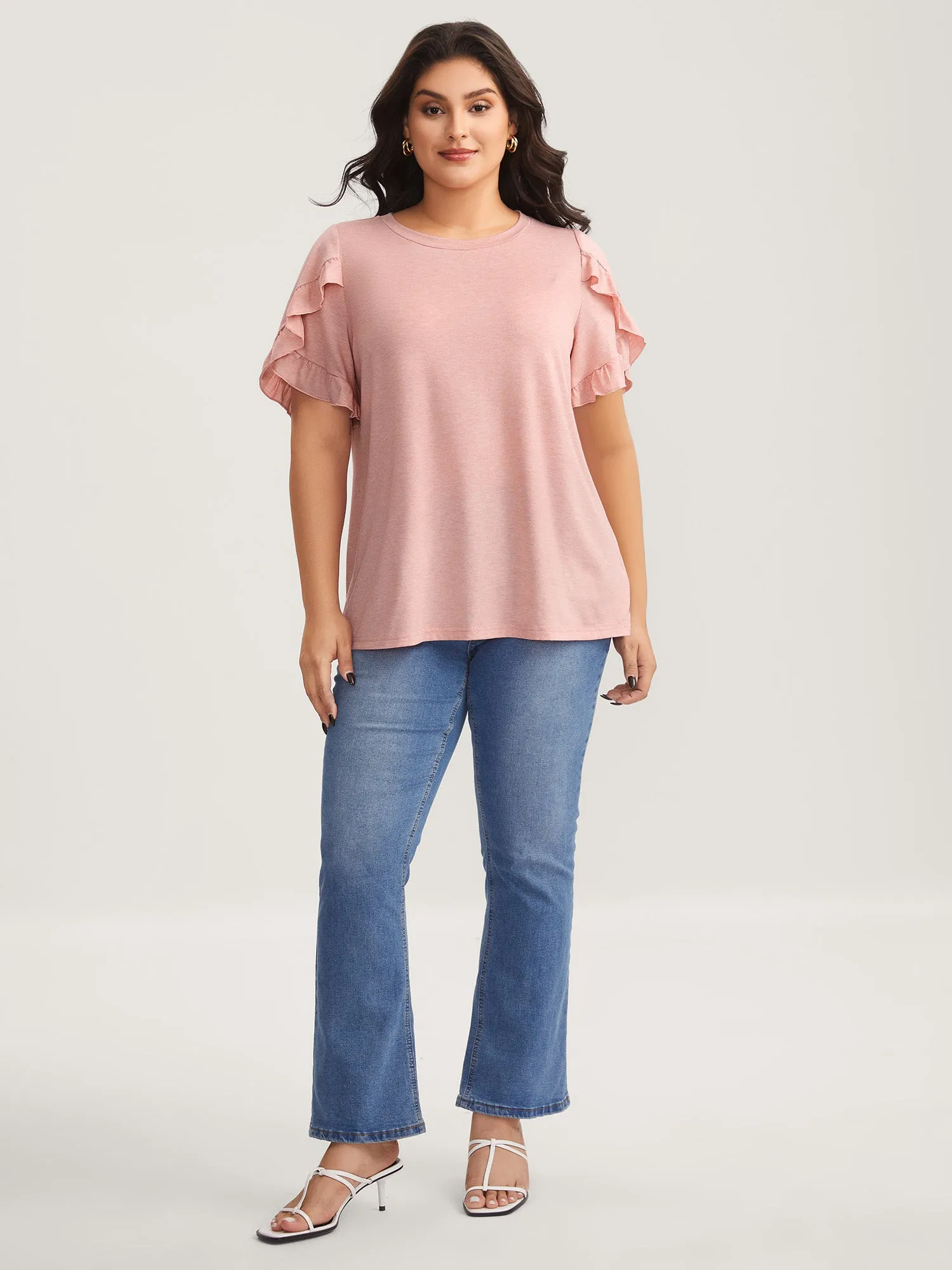 Ruffled Petal Sleeve Solid Knit Top sold by Bloomchic product image thumbnail 3