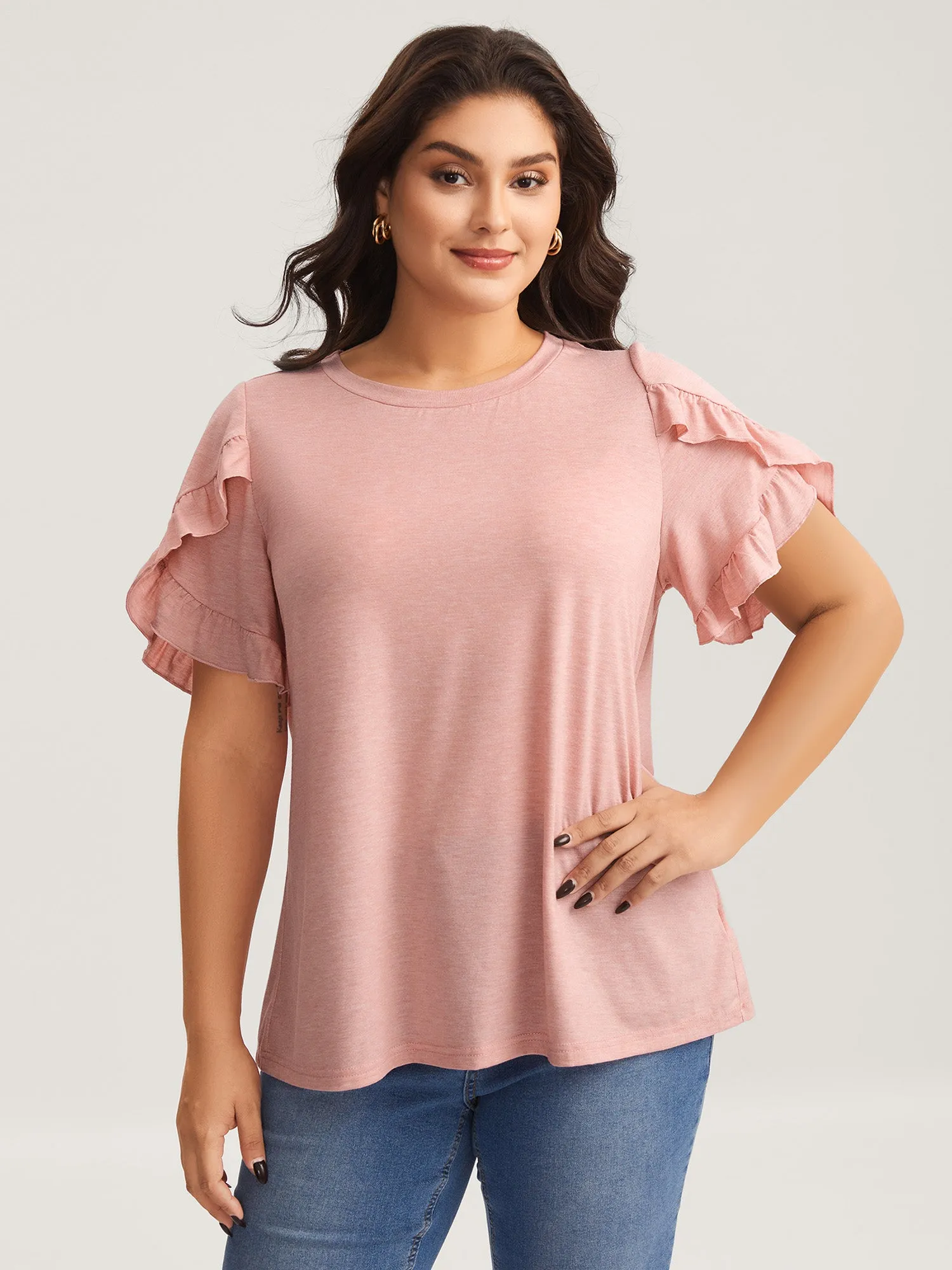 Ruffled Petal Sleeve Solid Knit Top sold by Bloomchic