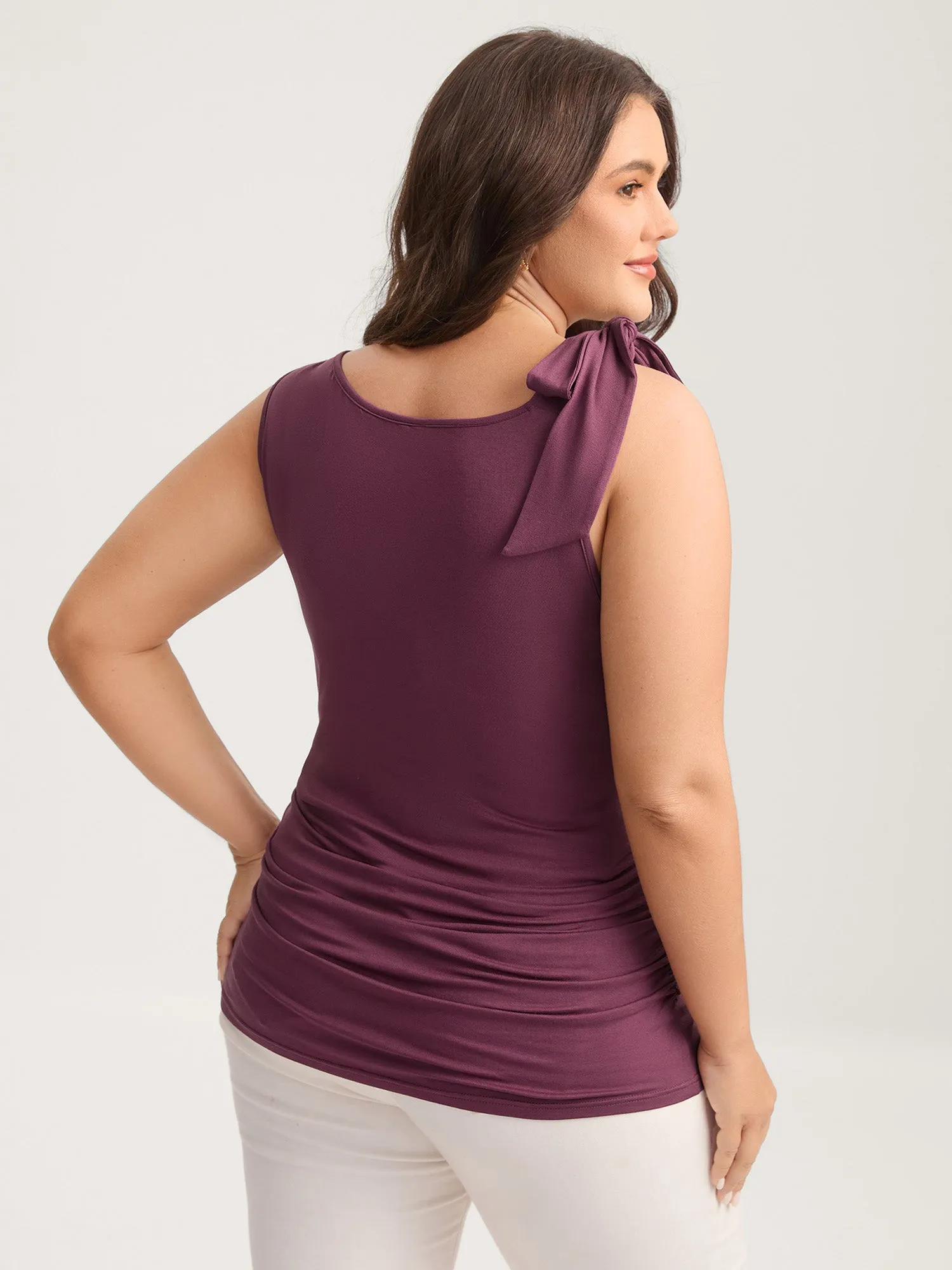 Bow-Tie Ruched Waist Solid Tank Top sold by Bloomchic product image thumbnail 4