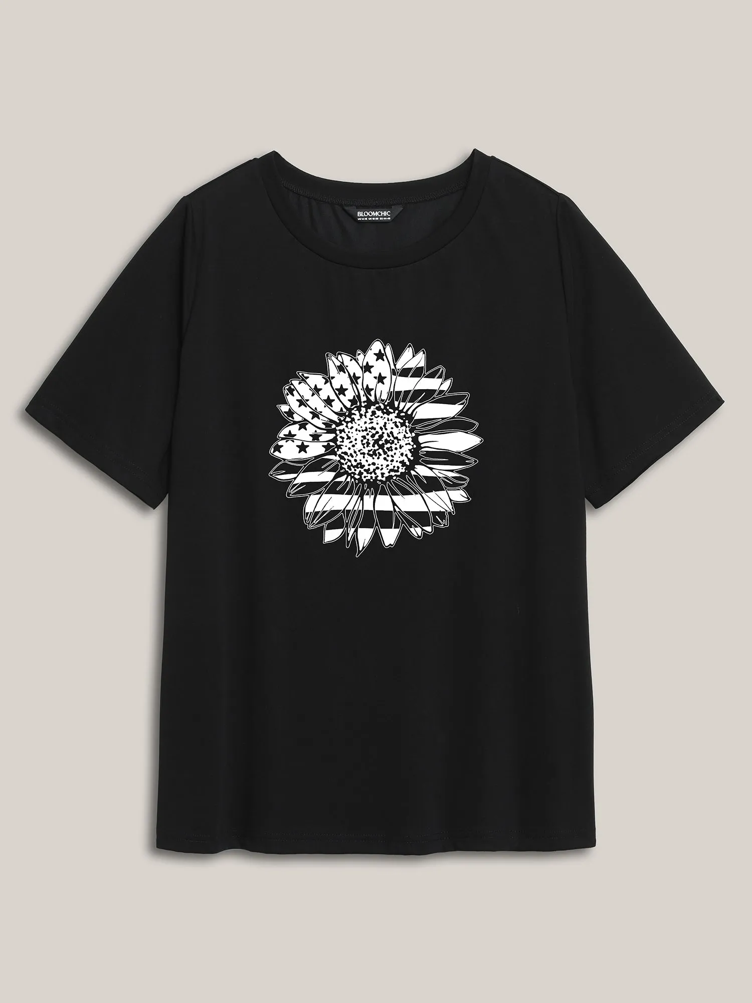 American Flag Floral Print Round Neck T-Shirt sold by Bloomchic