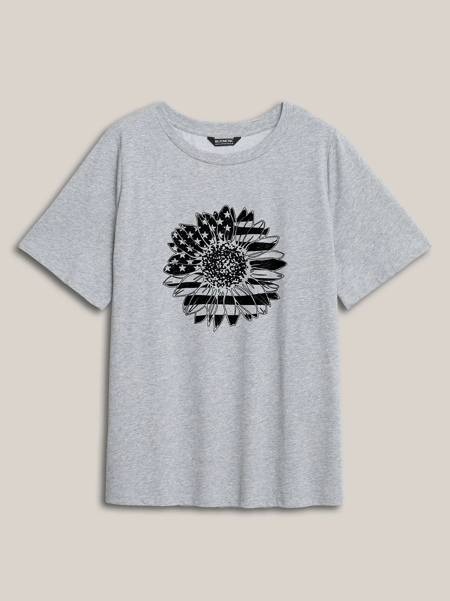 American Flag Floral Print Round Neck T-Shirt sold by Bloomchic product image thumbnail 5