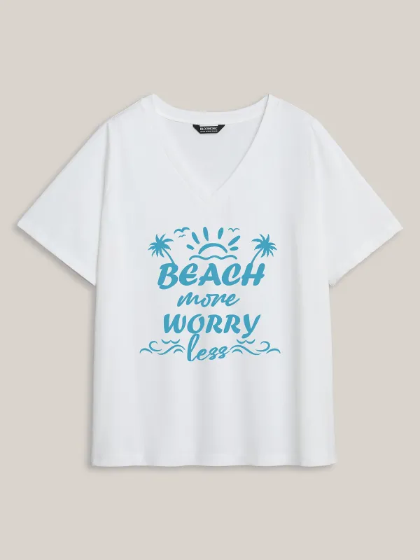 Beach More Worry Less V-Neck T-Shirt sold by Bloomchic