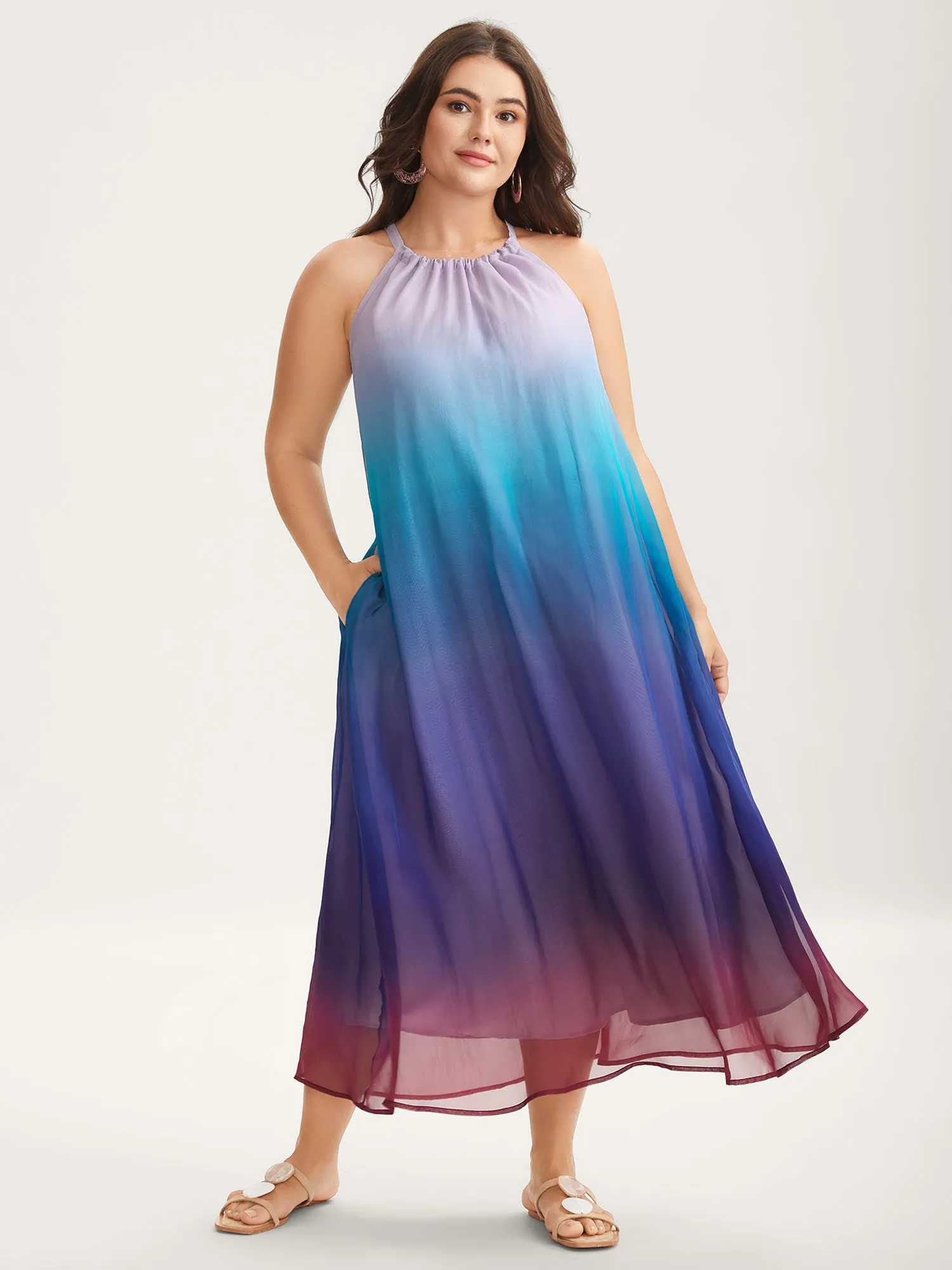 Ombre Gradient Pockets Sheer Midi Dress sold by Bloomchic product image thumbnail 3